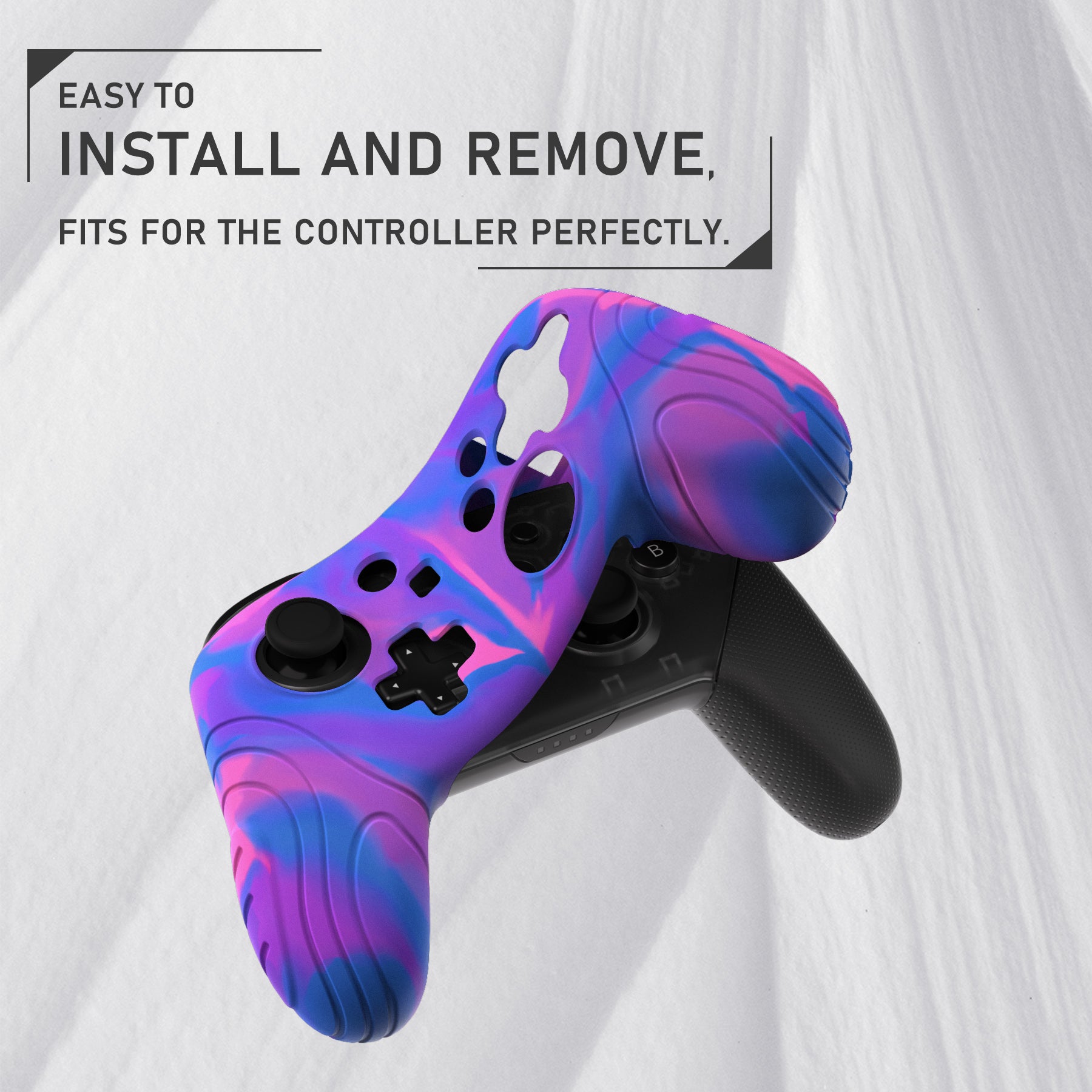 PlayVital Samurai Edition Ergonomic Anti-slip Silicone Skin Protective Case with Thumb Grip Caps for Nintendo Switch Pro Controller - Pink & Purple & Blue - EBNPP005 PlayVital