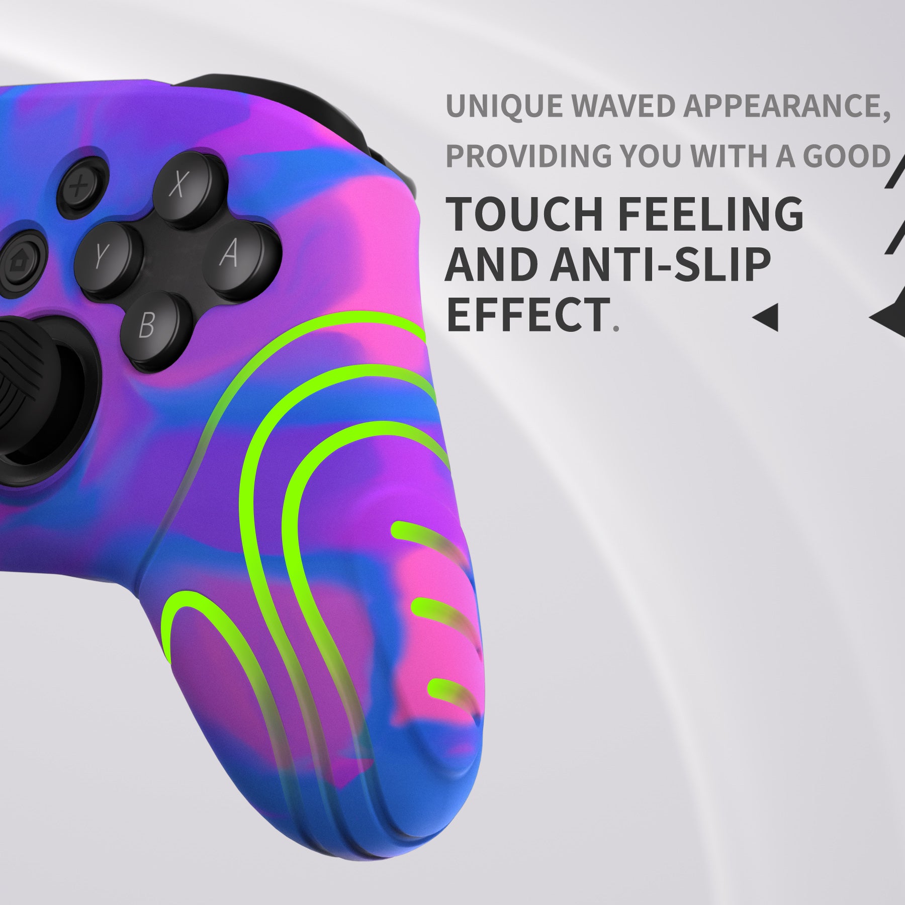 PlayVital Samurai Edition Ergonomic Anti-slip Silicone Skin Protective Case with Thumb Grip Caps for Nintendo Switch Pro Controller - Pink & Purple & Blue - EBNPP005 PlayVital