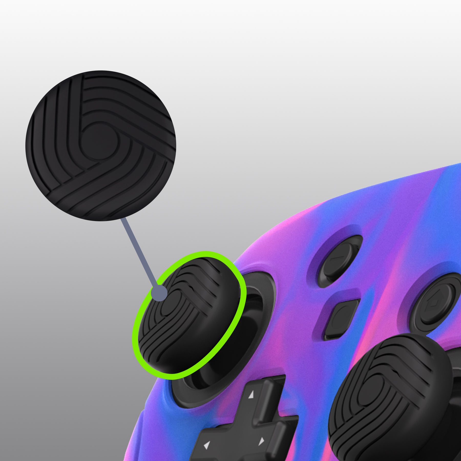 PlayVital Samurai Edition Ergonomic Anti-slip Silicone Skin Protective Case with Thumb Grip Caps for Nintendo Switch Pro Controller - Pink & Purple & Blue - EBNPP005 PlayVital