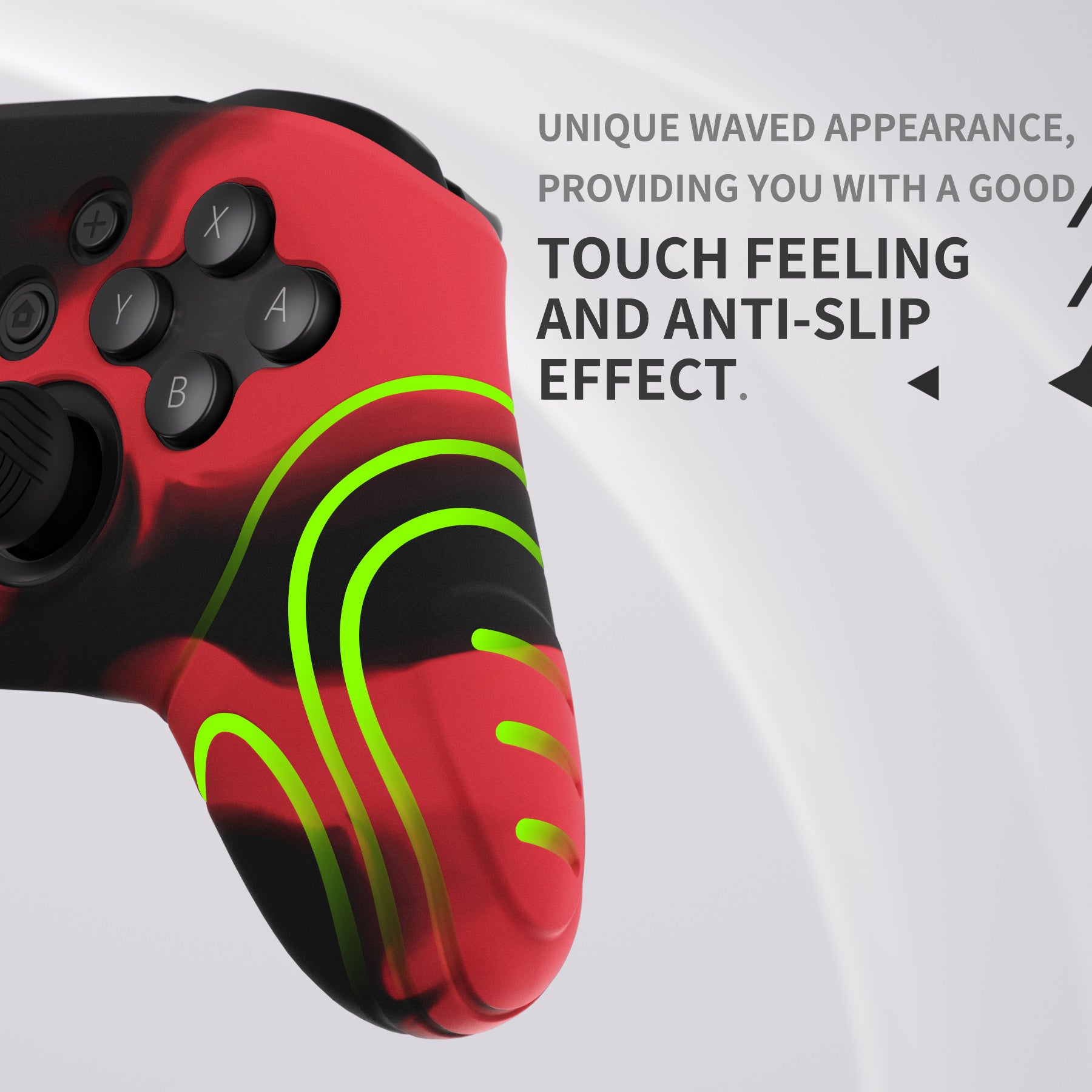 PlayVital Samurai Edition Ergonomic Anti-slip Silicone Skin Protective Case with Thumb Grip Caps for Nintendo Switch Pro Controller - Red & Black - EBNPP012 PlayVital