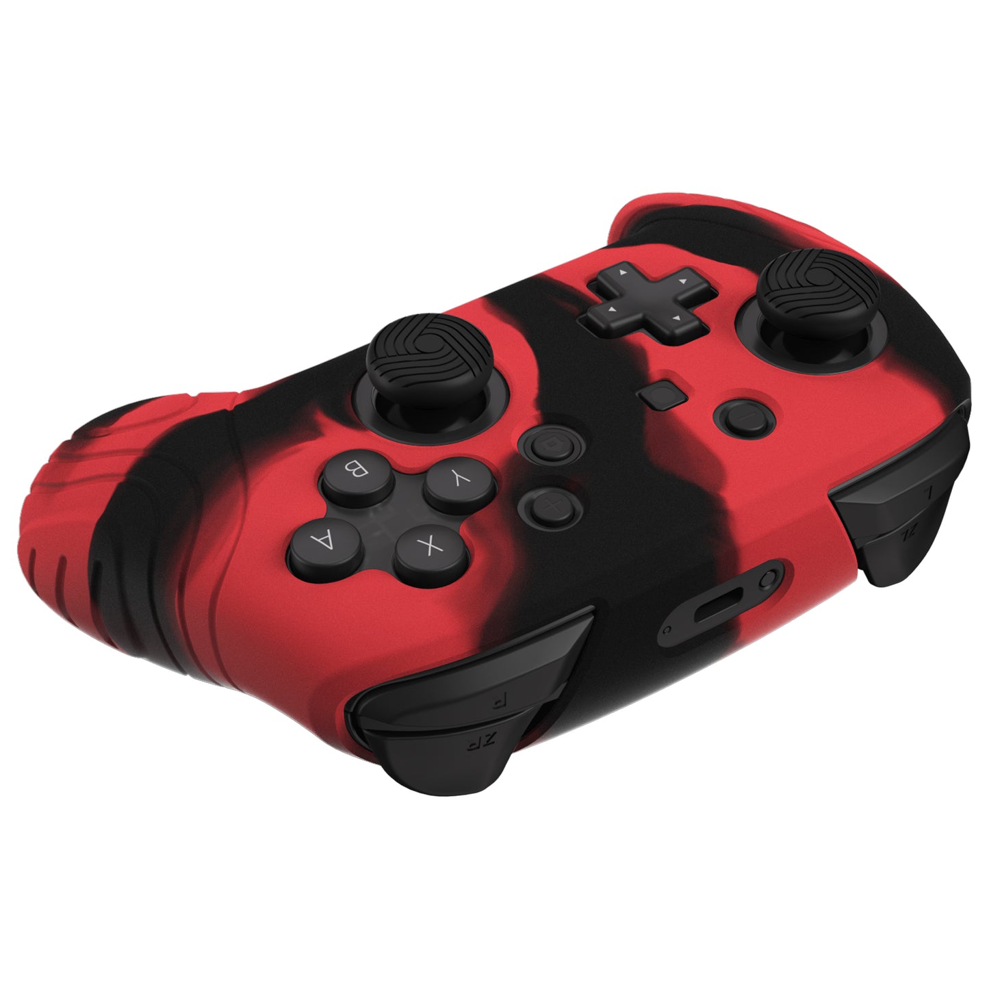 PlayVital Samurai Edition Ergonomic Anti-slip Silicone Skin Protective Case with Thumb Grip Caps for Nintendo Switch Pro Controller - Red & Black - EBNPP012 PlayVital