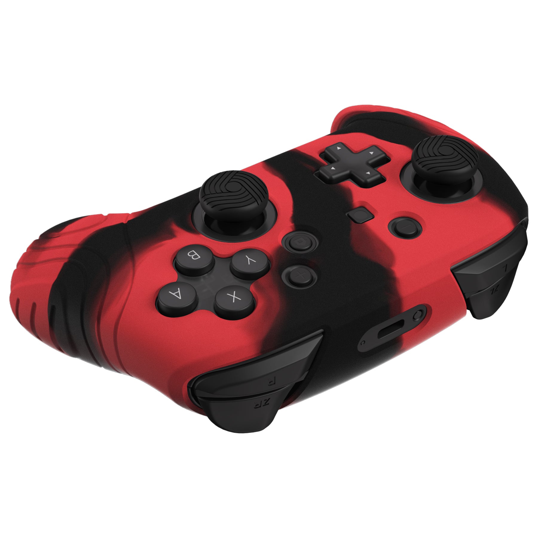 PlayVital Samurai Edition Ergonomic Anti-slip Silicone Skin Protective Case with Thumb Grip Caps for Nintendo Switch Pro Controller - Red & Black - EBNPP012 PlayVital