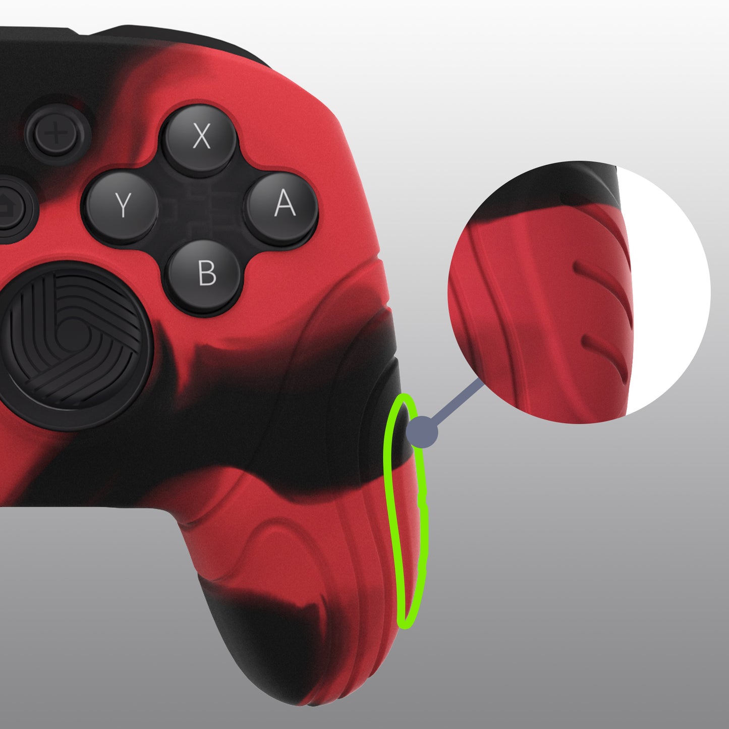 PlayVital Samurai Edition Ergonomic Anti-slip Silicone Skin Protective Case with Thumb Grip Caps for Nintendo Switch Pro Controller - Red & Black - EBNPP012 PlayVital