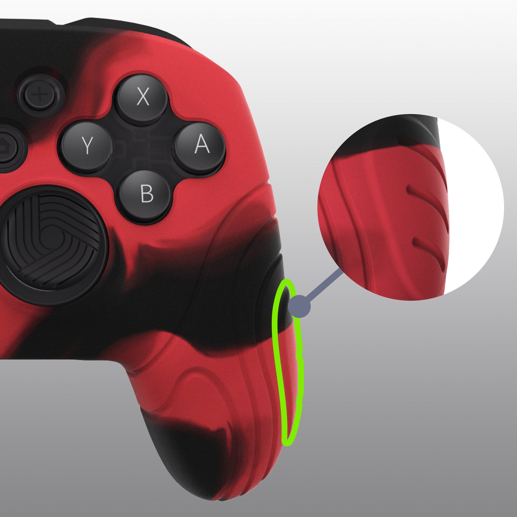 PlayVital Samurai Edition Ergonomic Anti-slip Silicone Skin Protective Case with Thumb Grip Caps for Nintendo Switch Pro Controller - Red & Black - EBNPP012 PlayVital