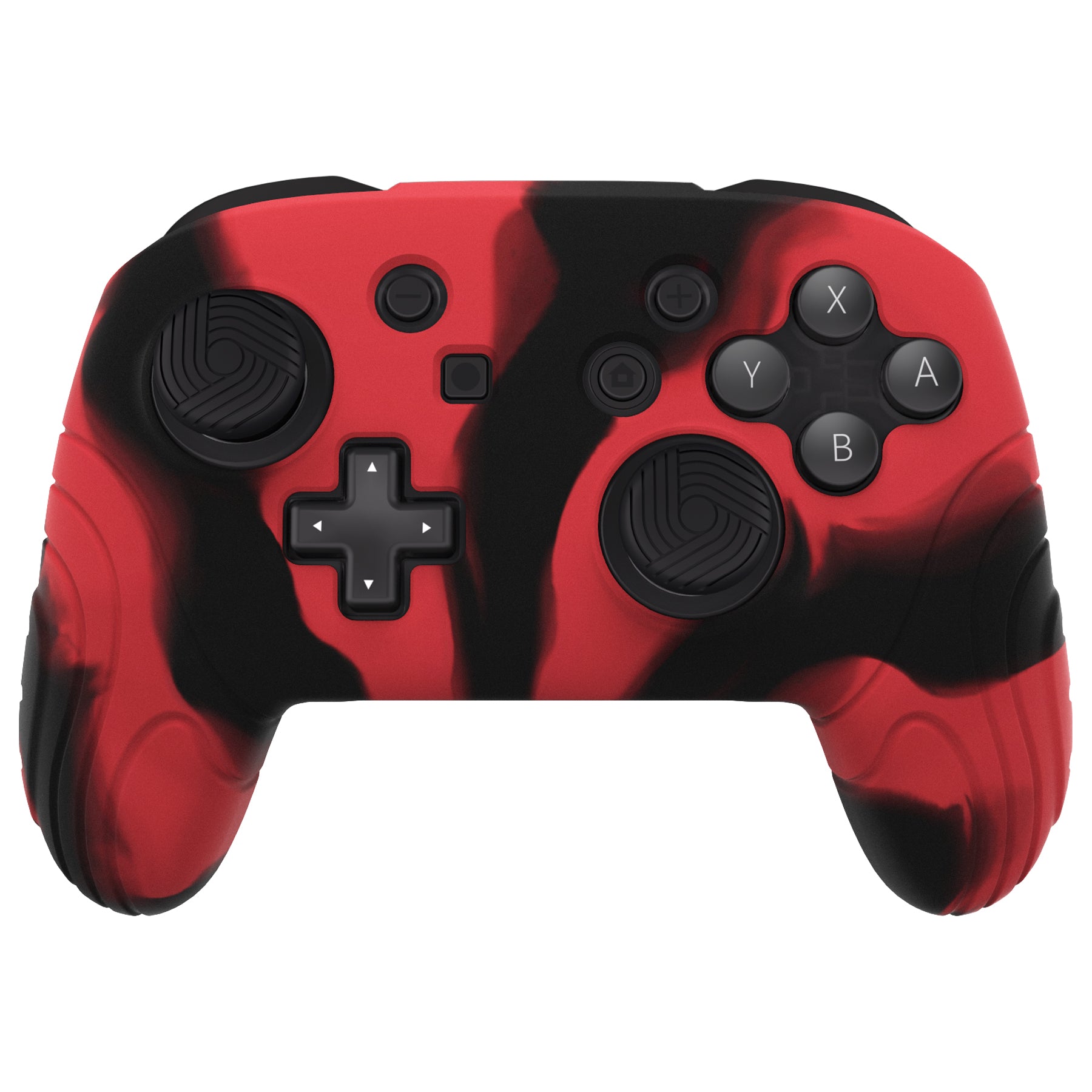 PlayVital Samurai Edition Ergonomic Anti-slip Silicone Skin Protective Case with Thumb Grip Caps for Nintendo Switch Pro Controller - Red & Black - EBNPP012 PlayVital