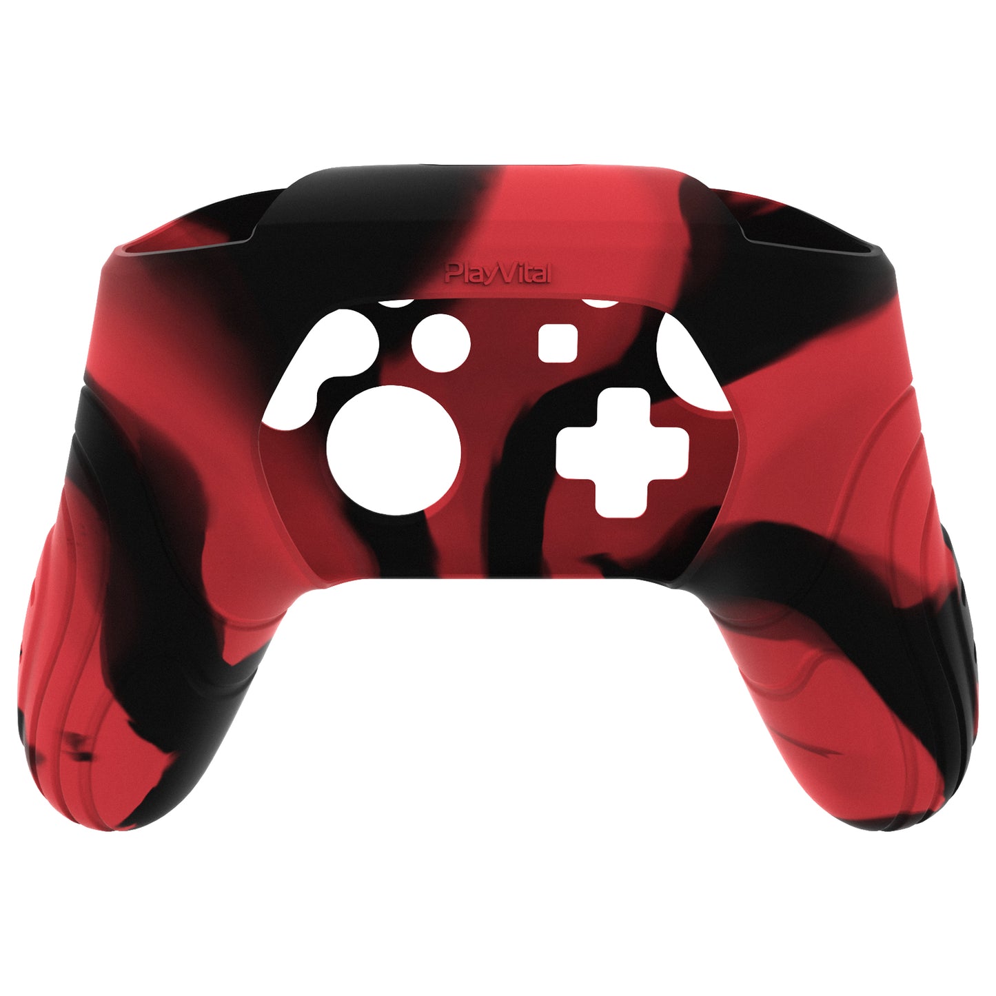 PlayVital Samurai Edition Ergonomic Anti-slip Silicone Skin Protective Case with Thumb Grip Caps for Nintendo Switch Pro Controller - Red & Black - EBNPP012 PlayVital