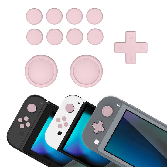 PlayVital Silicone Button Covers and Thumb Grip Set for Nintendo Switch & Switch OLED & Switch Lite ABXY Directional Key Button Caps with Switch Lite D-Pad Button Cap - Pink PlayVital