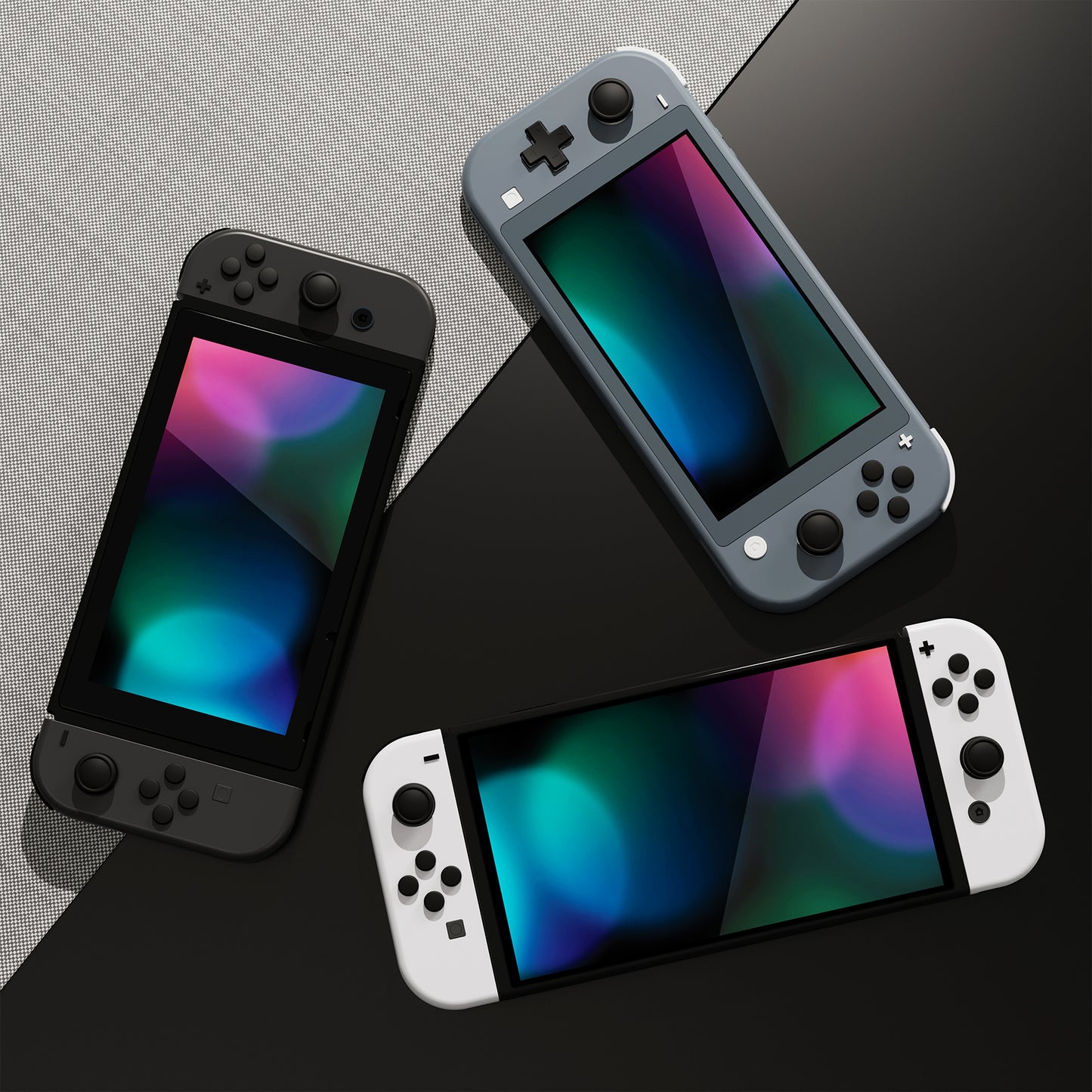 PlayVital Silicone Button Covers and Thumb Grip Set for Nintendo Switch & Switch OLED & Switch Lite ABXY Directional Key Button Caps with Switch Lite D-Pad Button Cap - Black PlayVital