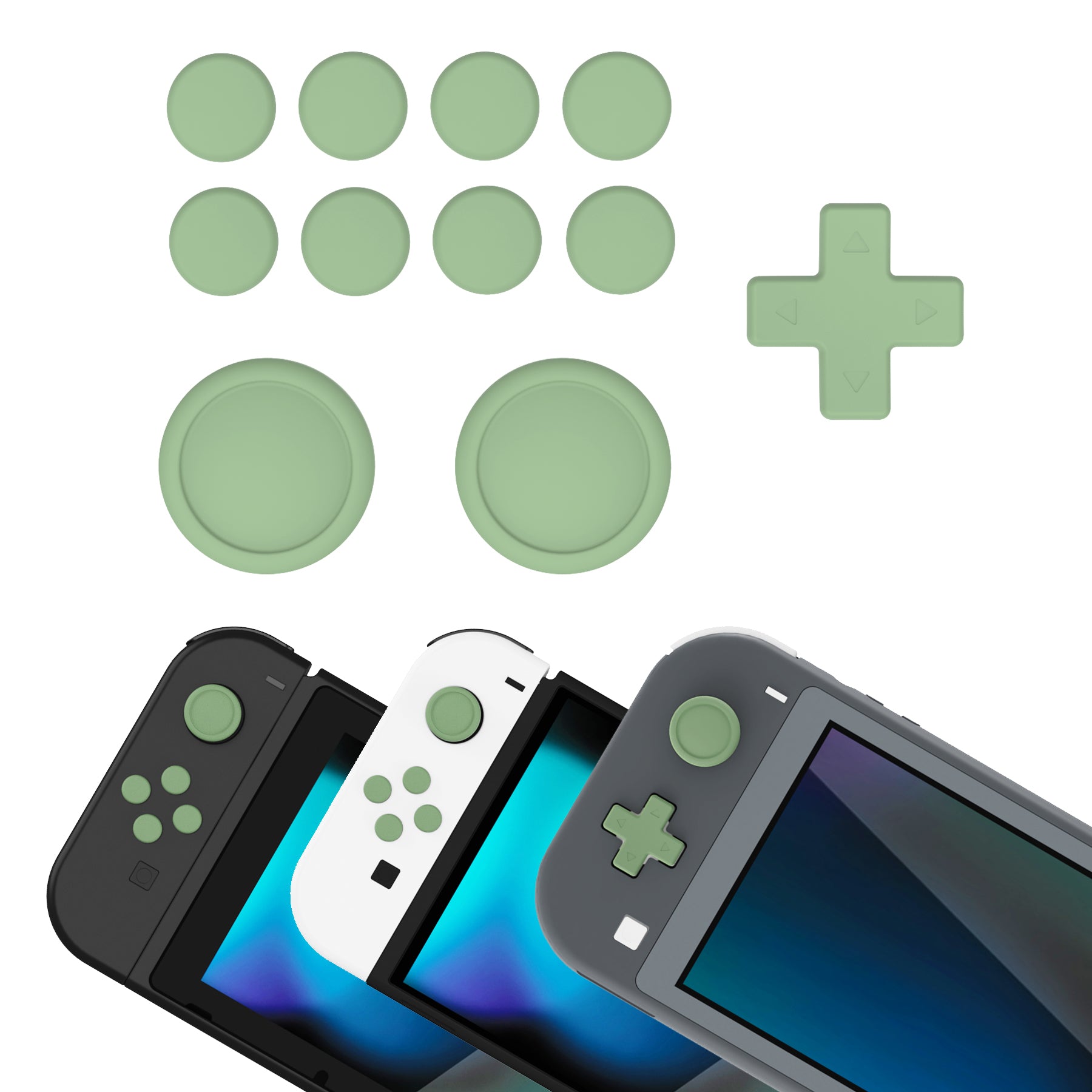 PlayVital Silicone Button Covers and Thumb Grip Set for Nintendo Switch & Switch OLED & Switch Lite ABXY Directional Key Button Caps with Switch Lite D-Pad Button Cap - Matcha Green PlayVital