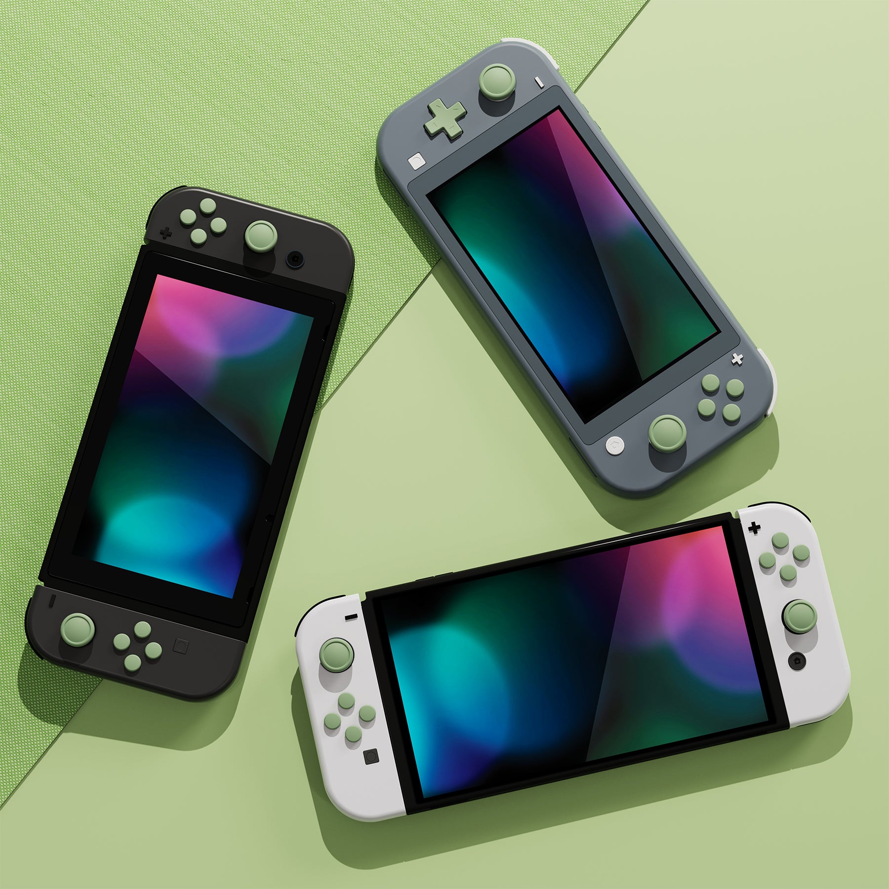 PlayVital Silicone Button Covers and Thumb Grip Set for Nintendo Switch & Switch OLED & Switch Lite ABXY Directional Key Button Caps with Switch Lite D-Pad Button Cap - Matcha Green PlayVital