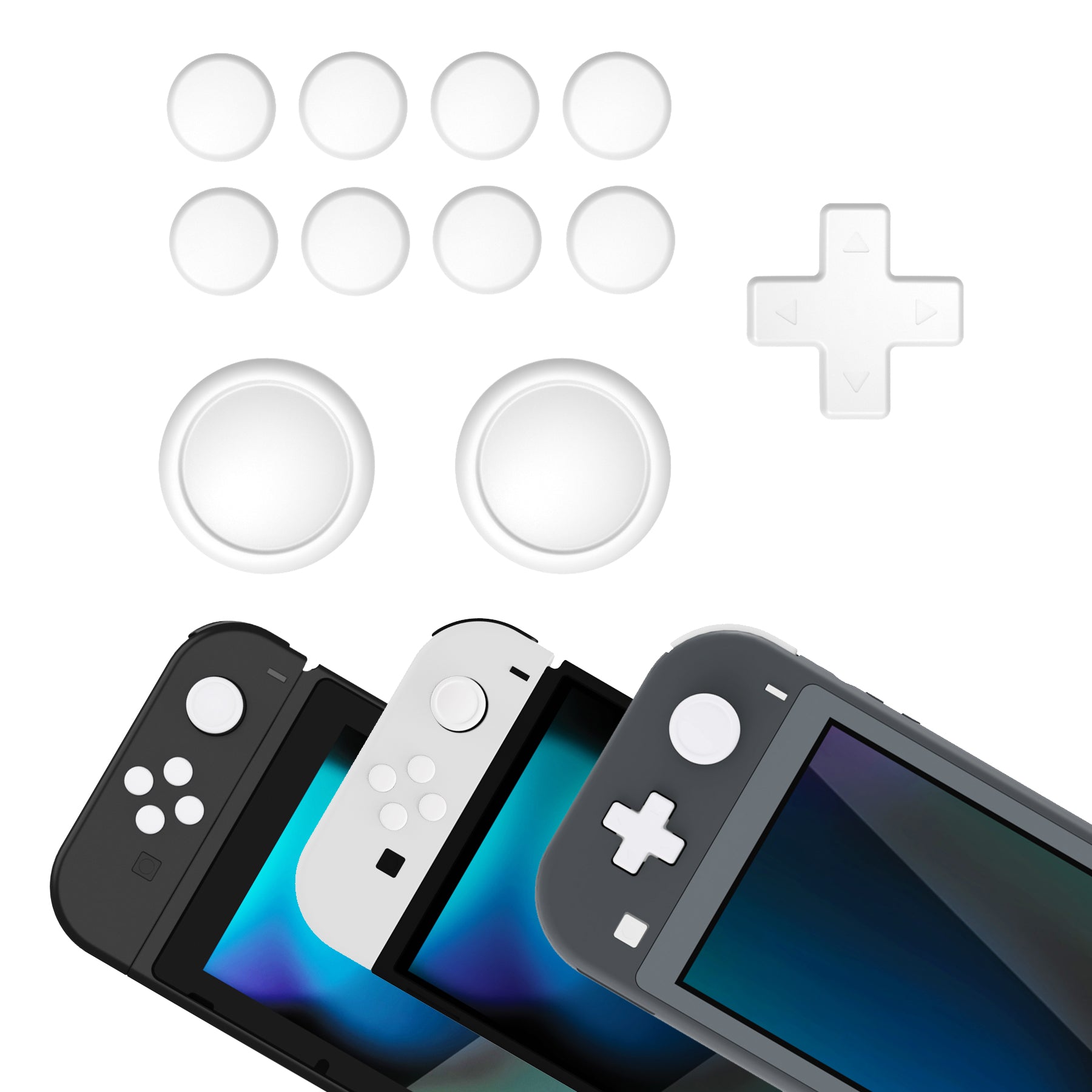 PlayVital Silicone Button Covers and Thumb Grip Set for Nintendo Switch & Switch OLED & Switch Lite ABXY Directional Key Button Caps with Switch Lite D-Pad Button Cap - White PlayVital