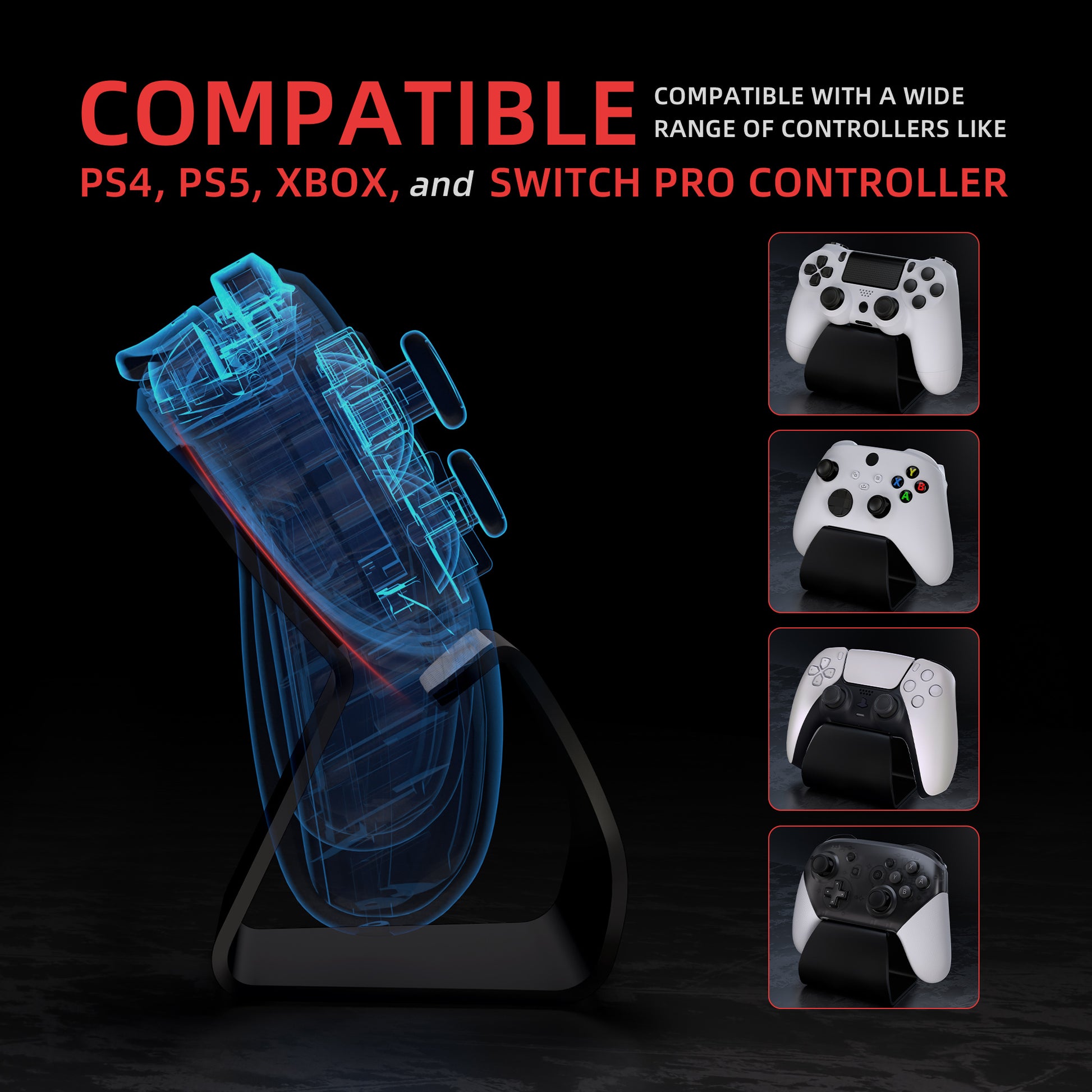 PlayVital Stand-AL Universal Metal Game Controller Stand for PS5 & PS4 & Xbox Series X/S & Xbox One - Black - FQZPFC001 PlayVital