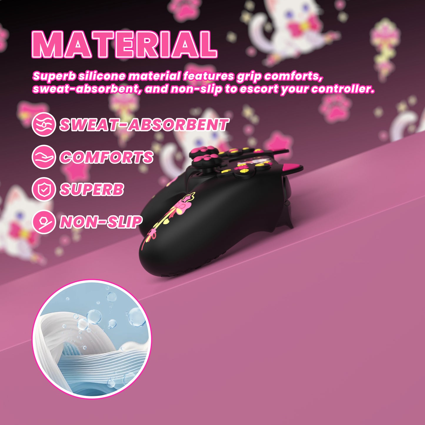 PlayVital Sweetheart Kitty Series Silicone Cover with 6 Joystick Caps and 6 Sticker for PS5 Controller, Soft Anti-Slip Full Protection Grip Skin Compatible with PS5 Charging Dock - Black