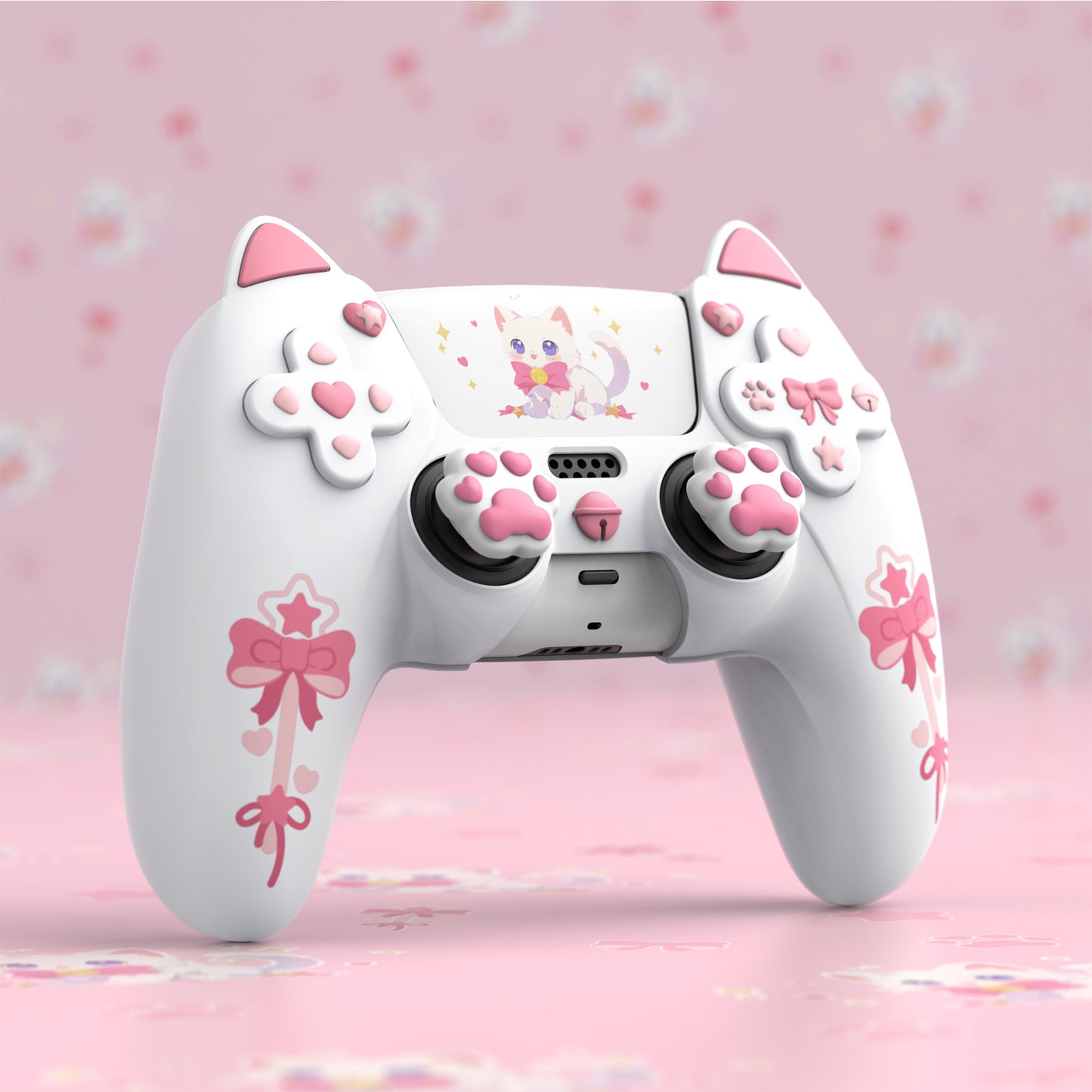 PlayVital Sweetheart Kitty Series Silicone Cover with 6 Joystick Caps and 6 Sticker for PS5 Controller, Soft Anti-Slip Full Protection Grip Skin Compatible with PS5 Charging Dock - White