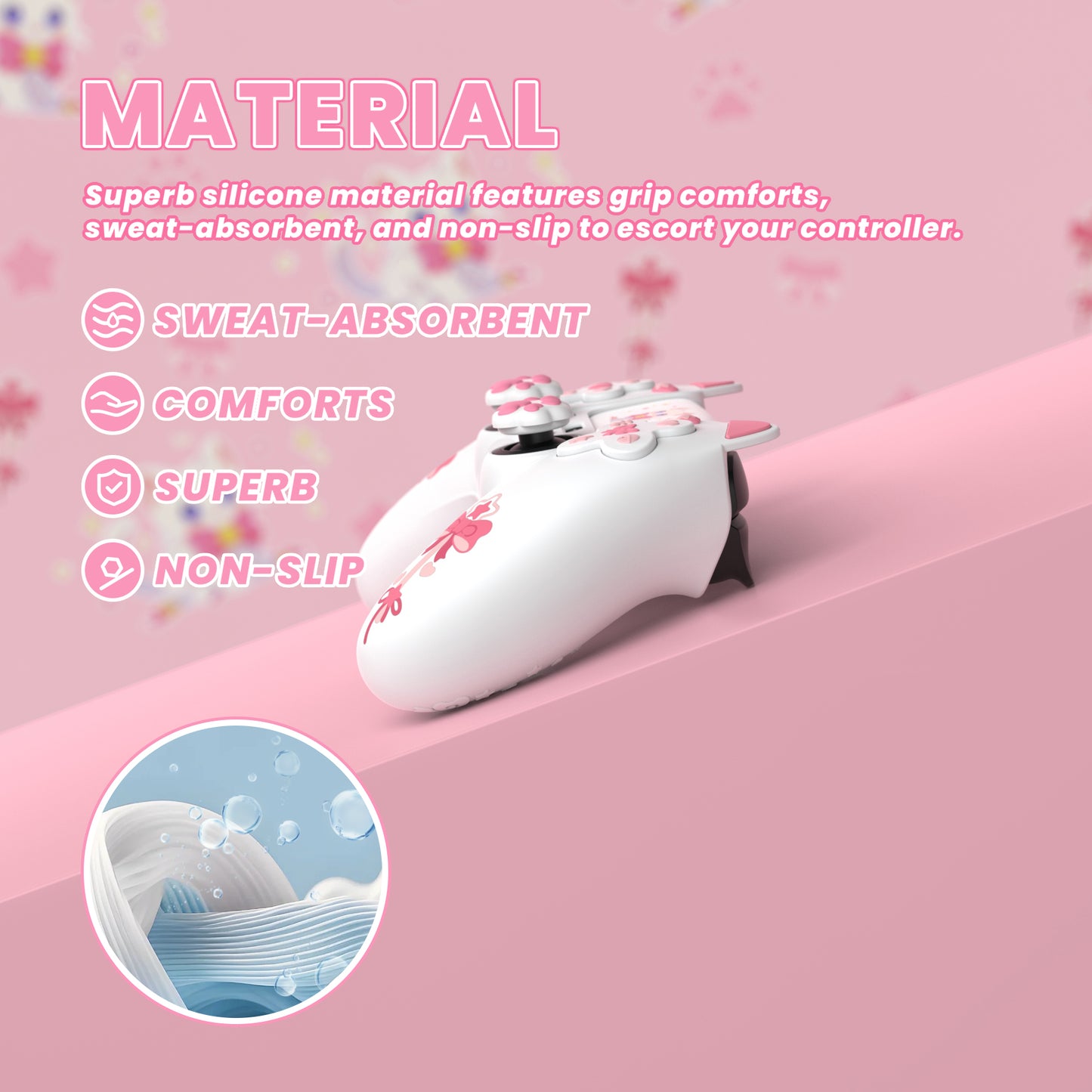 PlayVital Sweetheart Kitty Series Silicone Cover with 6 Joystick Caps and 6 Sticker for PS5 Controller, Soft Anti-Slip Full Protection Grip Skin Compatible with PS5 Charging Dock - White
