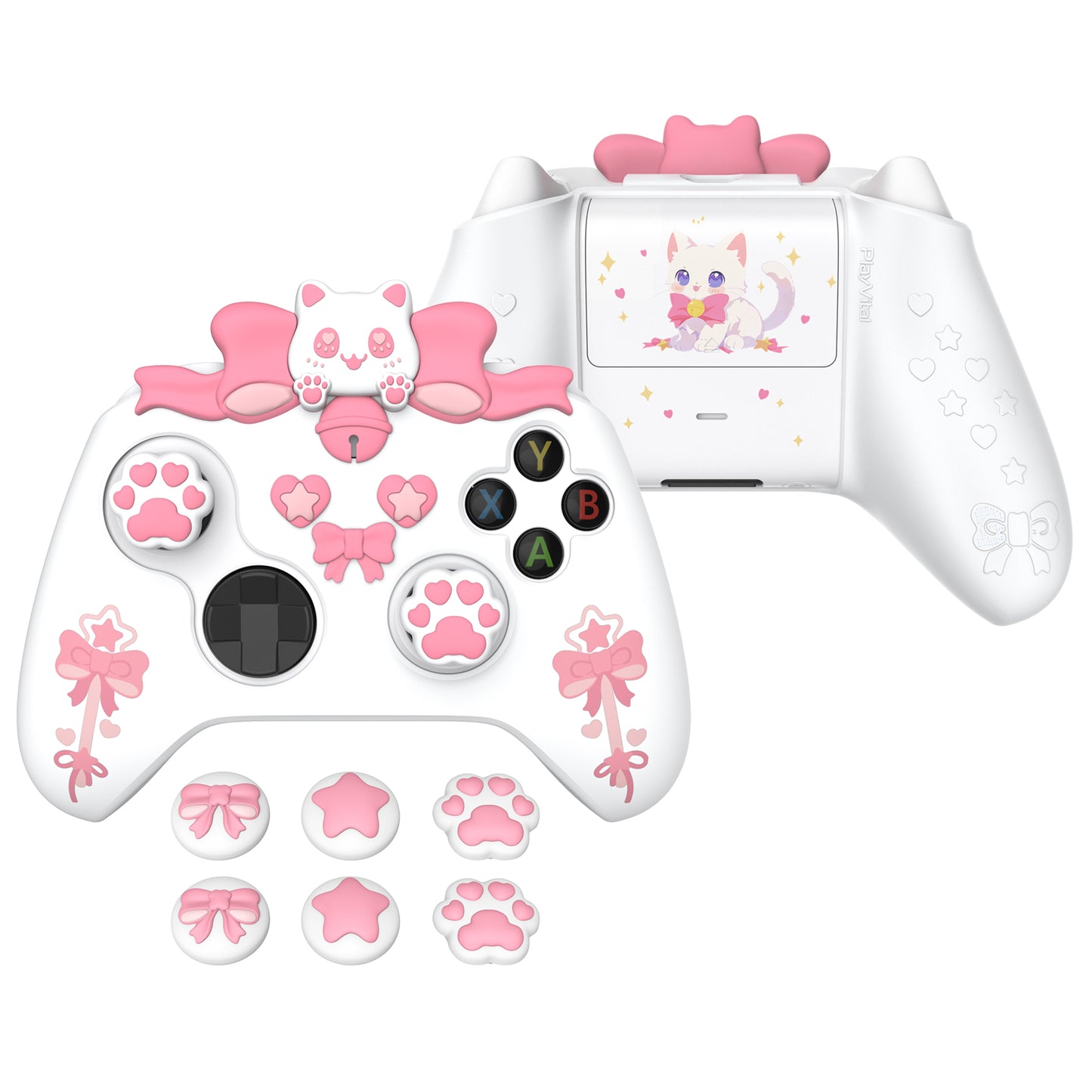 PlayVital Sweetheart Kitty Silicone Cover with Thumb Grips and Stickers for Xbox Series X/S Controller & Xbox Core Wireless Controller - White PlayVital