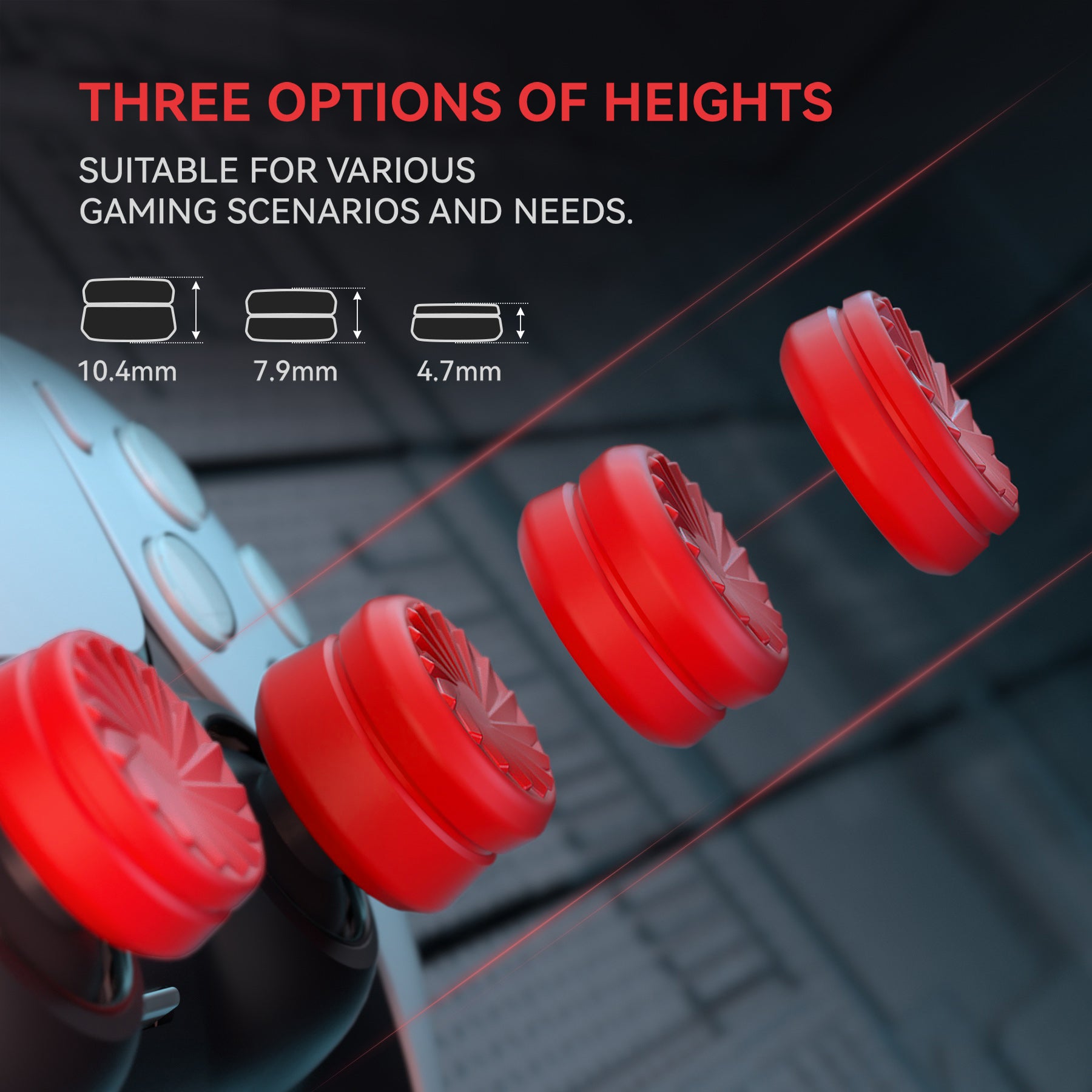 PlayVital Turbine Thumbs Cushion Thumb Grips Caps for PS5 & PS4 & Switch Pro & Xbox Elite Series 2 & Xbox One & Xbox Core Wireless Controller - Passion Red - PJM3056 PlayVital