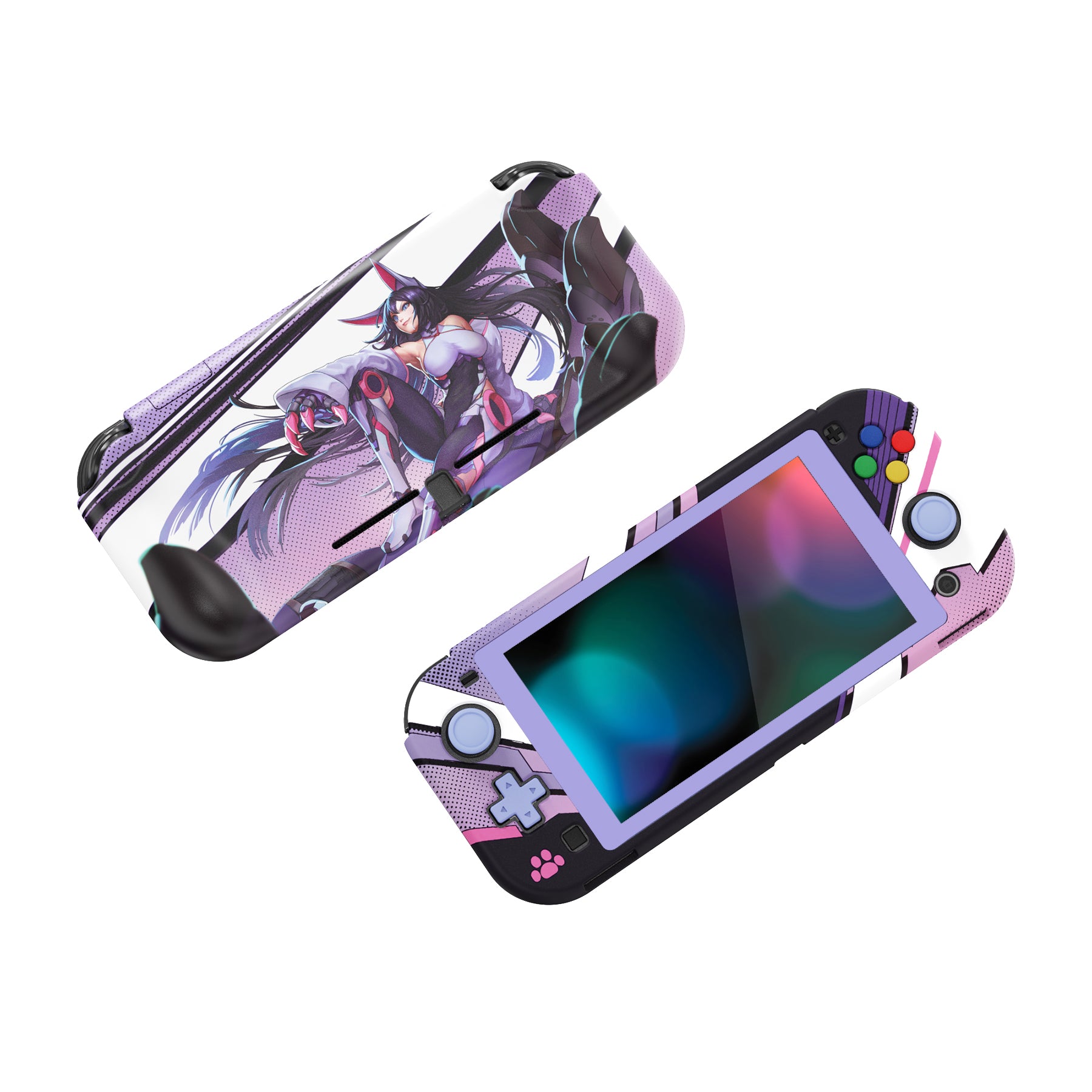PlayVital ZealProtect Hard Shell Protective Case with Screen Protector & Thumb Grip Caps & Button Caps for NS Switch Lite - Neko Mecha - PSLYR003 playvital