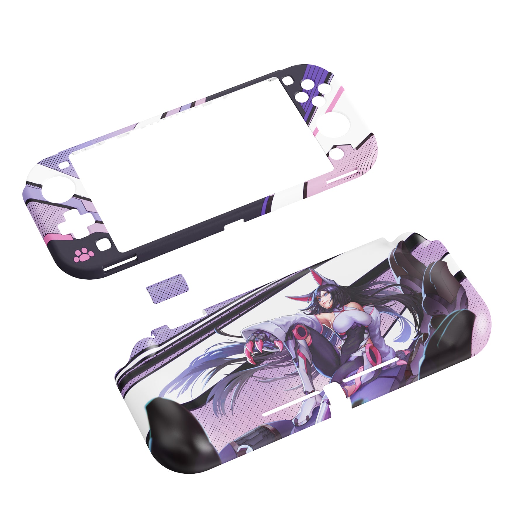 PlayVital ZealProtect Hard Shell Protective Case with Screen Protector & Thumb Grip Caps & Button Caps for NS Switch Lite - Neko Mecha - PSLYR003 playvital