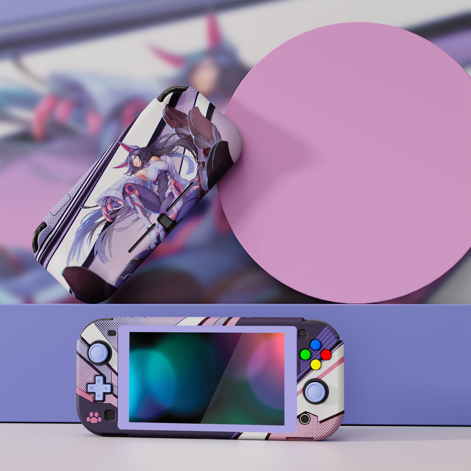 PlayVital ZealProtect Hard Shell Protective Case with Screen Protector & Thumb Grip Caps & Button Caps for NS Switch Lite - Neko Mecha - PSLYR003 playvital