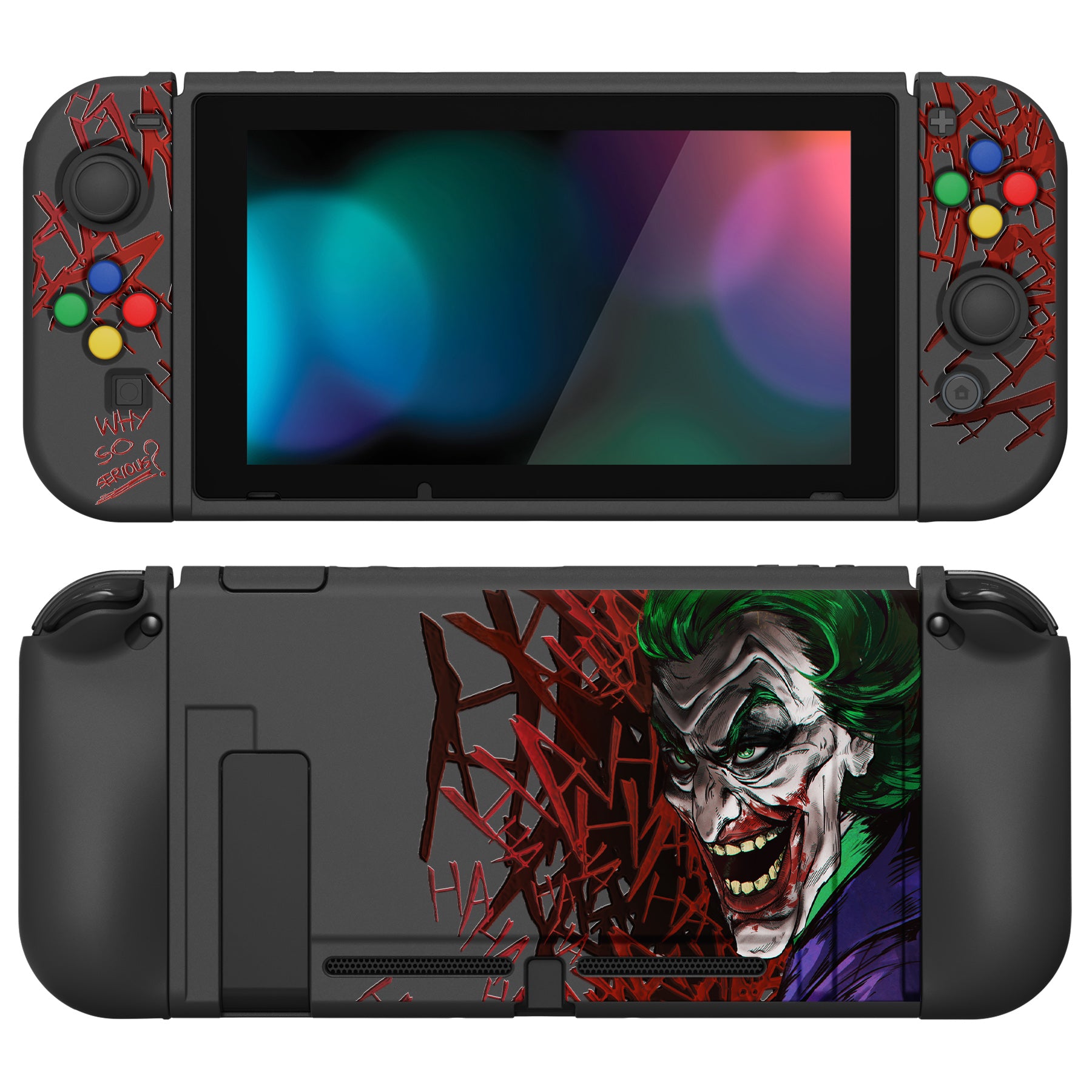 PlayVital ZealProtect Soft Protective Case for Nintendo Switch, Flexible Cover for Switch with Tempered Glass Screen Protector & Thumb Grips & ABXY Direction Button Caps - Clown Hahaha - RNSYV6035 playvital