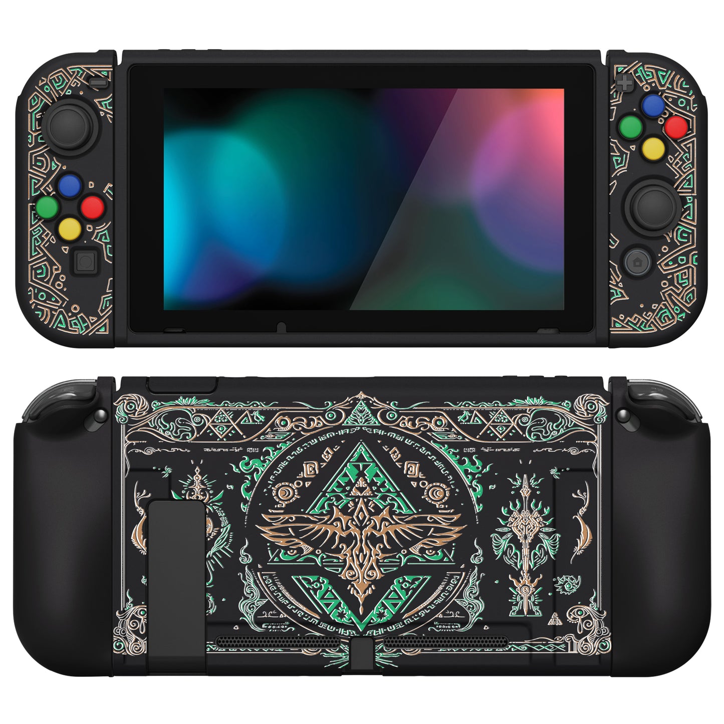 PlayVital ZealProtect Soft Protective Case for Nintendo Switch, Flexible Cover for Switch with Tempered Glass Screen Protector & Thumb Grips & ABXY Direction Button Caps - Totem of Kingdom - RNSYV6038 playvital