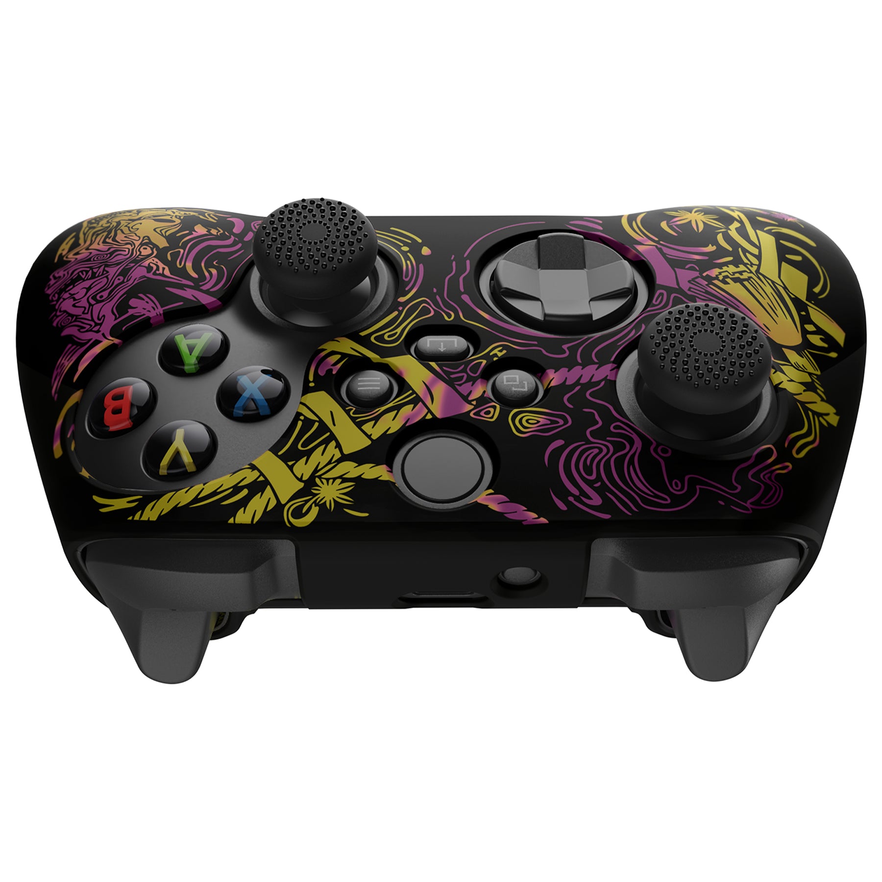 PlayVital Water Transfer Printing Samurai Prajna (Purple & Yellow) Silicone Cover Skin for Xbox Series X/S Controller, Soft Rubber Case Protector for Xbox Series X/S, Xbox Core Controller wtih 6 Thumb Grip Caps - BLX3026 PlayVital
