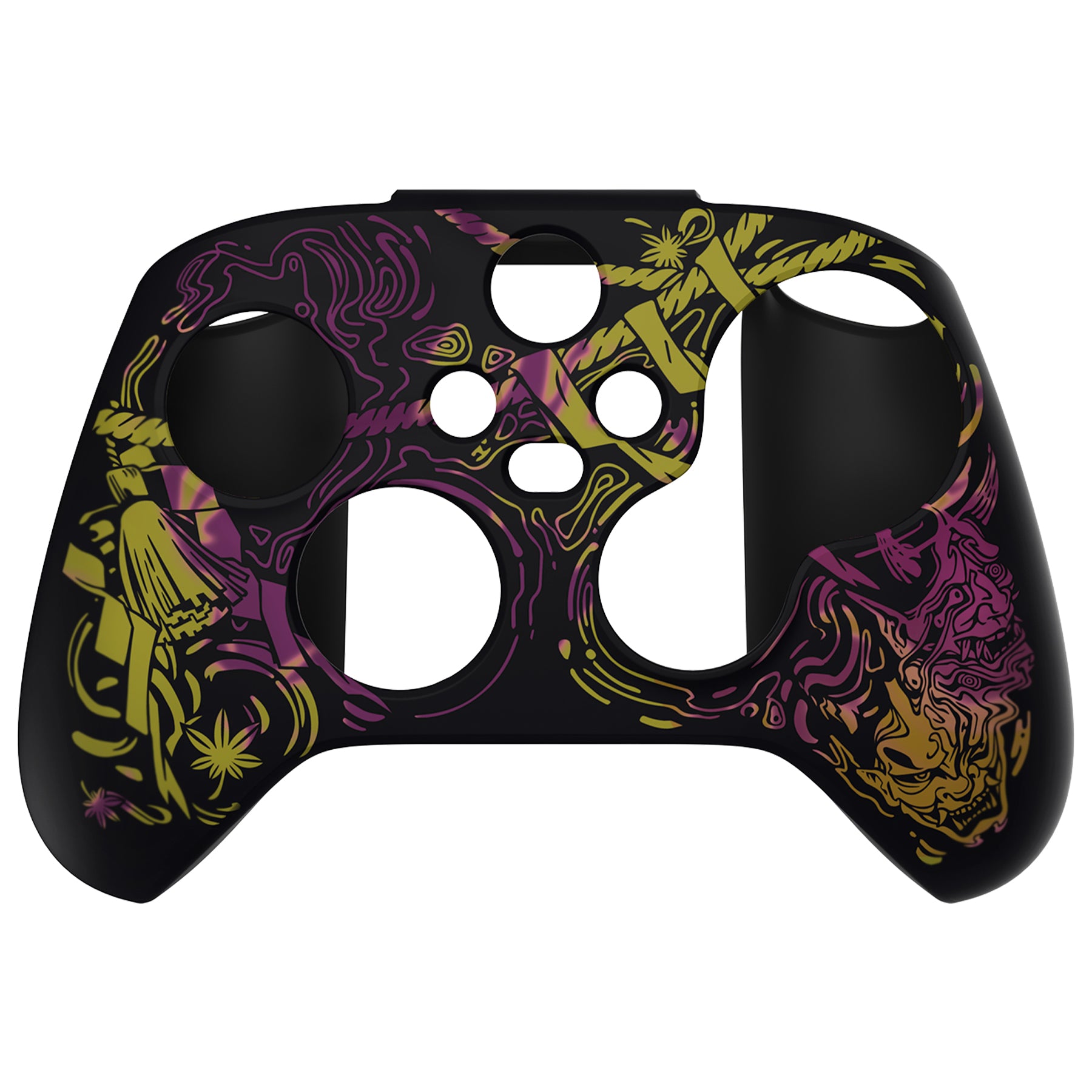 PlayVital Water Transfer Printing Samurai Prajna (Purple & Yellow) Silicone Cover Skin for Xbox Series X/S Controller, Soft Rubber Case Protector for Xbox Series X/S, Xbox Core Controller wtih 6 Thumb Grip Caps - BLX3026 PlayVital