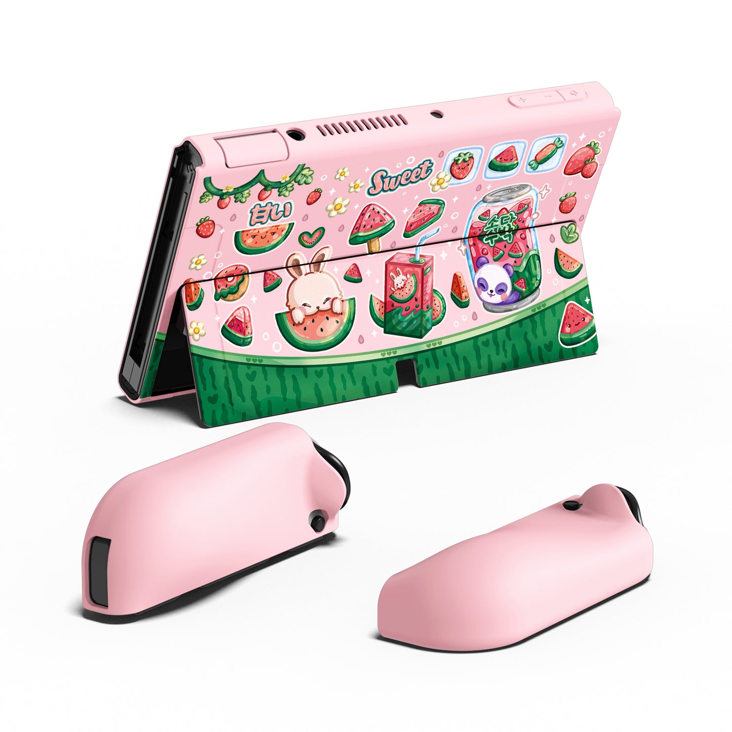 PlayVital ZealProtect Soft Protective Case with Thumb Grip Caps & ABXY Direction Button Caps for Switch OLED - Watermelon Sweet Treats - XSOYV6034 playvital