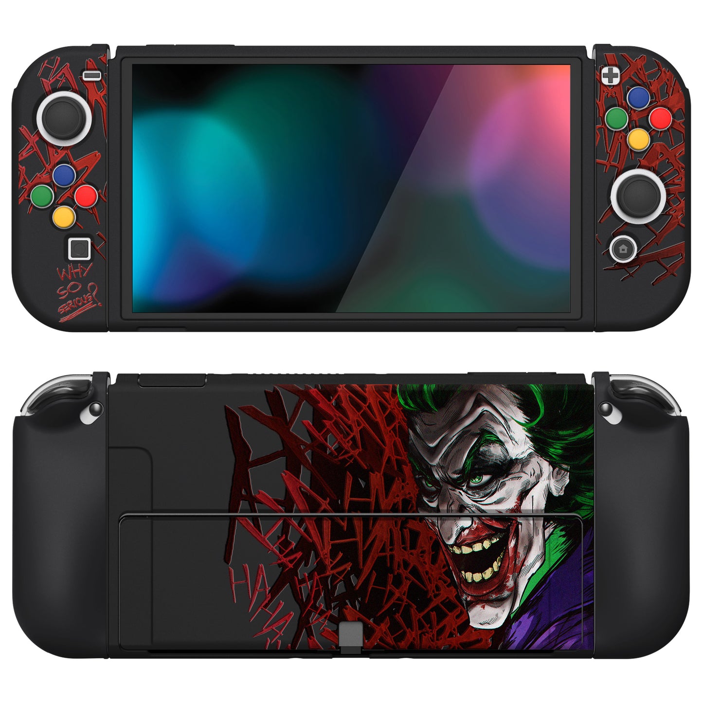 PlayVital ZealProtect Soft Protective Case for Switch OLED, Flexible Protector Joycon Grip Cover for Switch OLED with Thumb Grip Caps & ABXY Direction Button Caps - Clown Hahaha - XSOYV6029 playvital