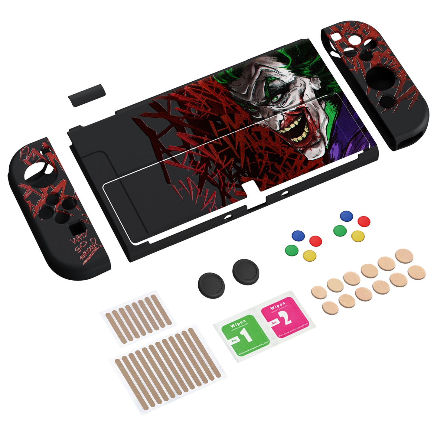 PlayVital ZealProtect Soft Protective Case for Switch OLED, Flexible Protector Joycon Grip Cover for Switch OLED with Thumb Grip Caps & ABXY Direction Button Caps - Clown Hahaha - XSOYV6029 playvital