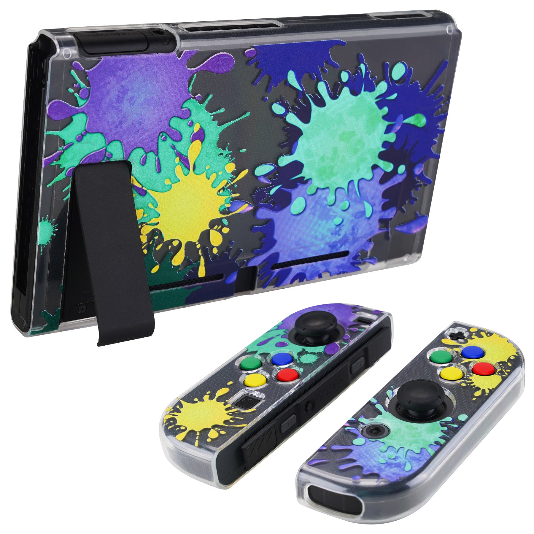PlayVital Protective Case for Nintendo Switch, Soft TPU Slim Case Cover for Nintendo Switch Console with Colorful ABXY Direction Button Caps - Splattering Paint - NTU6030 PlayVital