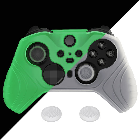 PlayVital Samurai Edition Anti Slip Silicone Case Cover for Xbox Elite Wireless Controller Series 2, Ergonomic Soft Rubber Skin Protector for Xbox Elite Series 2 with Thumb Grip Caps - Glow in Dark - Green- XBE2M007 playvital