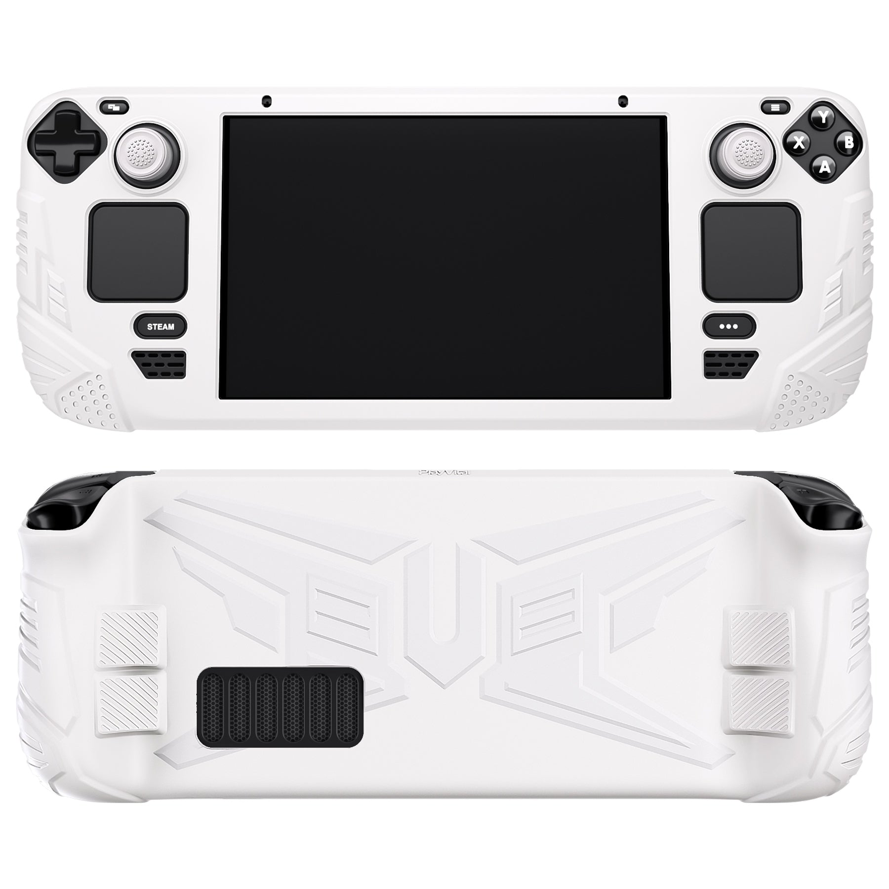 PlayVital Armor Series Protective Case for Steam Deck, Soft Cover Silicone Protector for Steam Deck with Back Button Enhancement Designed & Thumb Grips Caps - White - XFSDP002 PlayVital