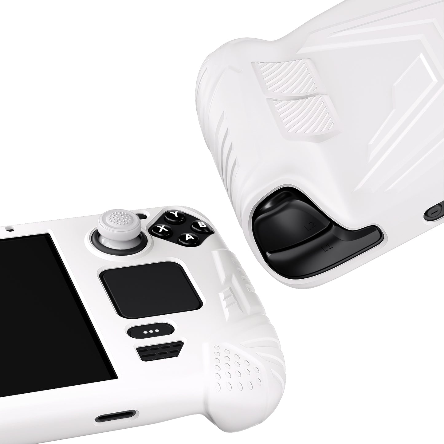 PlayVital Armor Series Protective Case for Steam Deck, Soft Cover Silicone Protector for Steam Deck with Back Button Enhancement Designed & Thumb Grips Caps - White - XFSDP002 PlayVital