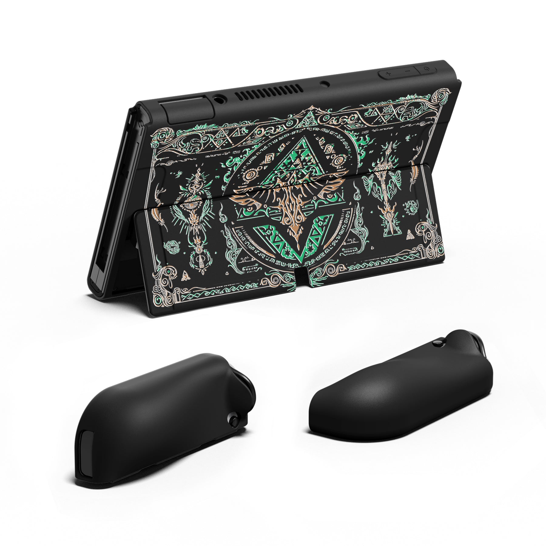 PlayVital ZealProtect Soft Protective Case for Switch OLED, Flexible Protector Joycon Grip Cover for Switch OLED with Thumb Grip Caps & ABXY Direction Button Caps - Totem of Kingdom -XSOYV6028 playvital