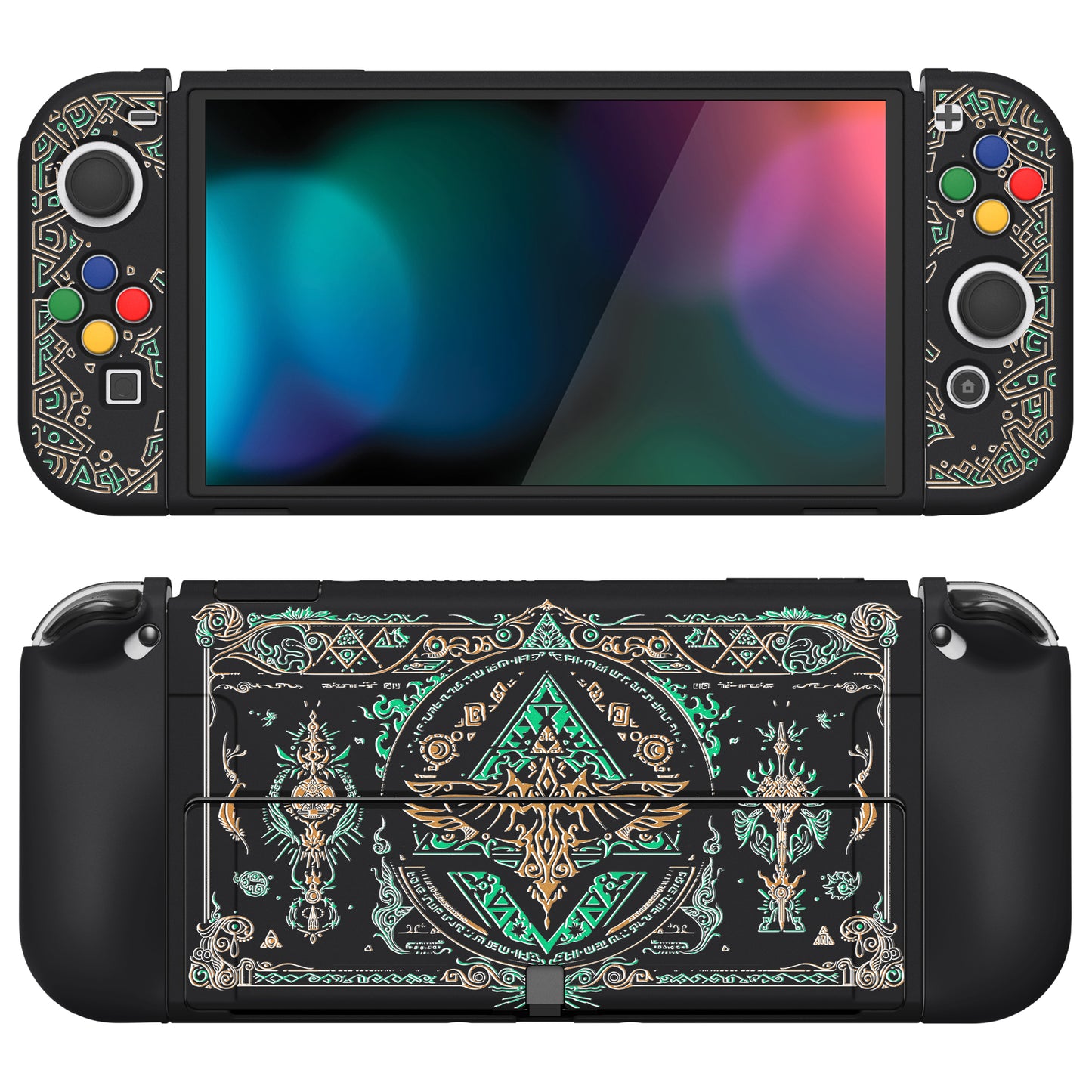 PlayVital ZealProtect Soft Protective Case for Switch OLED, Flexible Protector Joycon Grip Cover for Switch OLED with Thumb Grip Caps & ABXY Direction Button Caps - Totem of Kingdom -XSOYV6028 playvital
