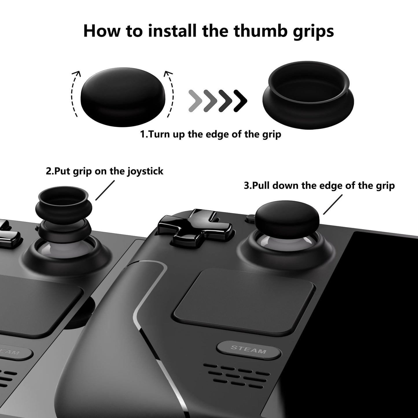 PlayVital White Thumb Grip Caps for Steam Deck, Silicone Thumbsticks Grips Joystick Caps for Steam Deck - Samurai & Guardian Edition - YFSDM014 PlayVital