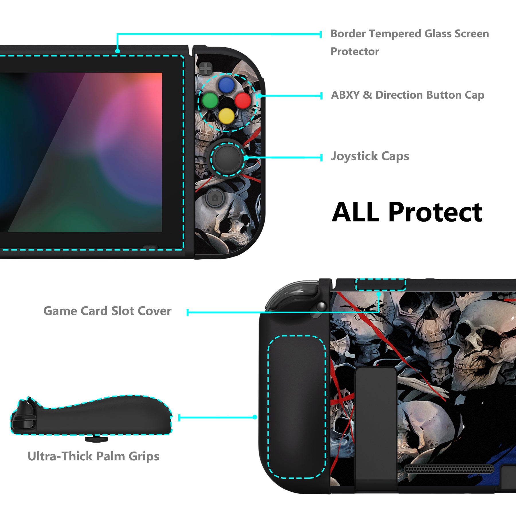 PlayVital ZealProtect Soft Protective Case for Nintendo Switch, Flexible Cover for Switch with Tempered Glass Screen Protector & Thumb Grips & ABXY Direction Button Caps - Ghost of Samurai - RNSYV6041 playvital