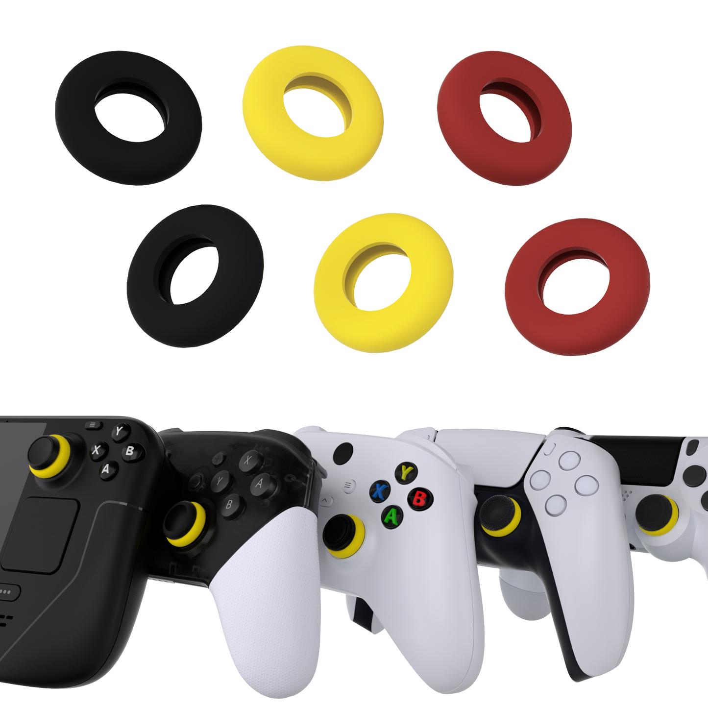 PlayVital 3 Pairs Silicone BuffeRings Aim Assist Target Motion Control Precision Rings for PS5, for PS4, for Xbox Series X/S, Xbox One, Xbox 360, for Switch Pro, for Steam Deck - 3 Different Strengths - PFPJ109 PlayVital
