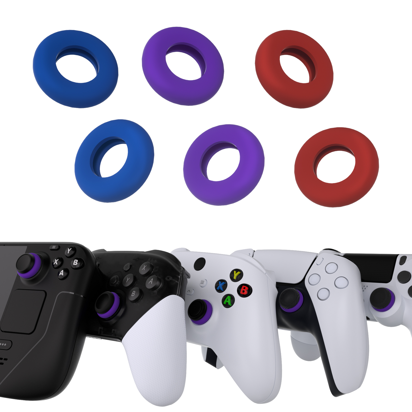 PlayVital 3 Pairs Silicone BuffeRings Aim Assist Target Motion Control Precision Rings for PS5, for PS4, for Xbox Series X/S, Xbox One, Xbox 360, for Switch Pro, for Steam Deck - 3 Different Strengths - PFPJ096 PlayVital