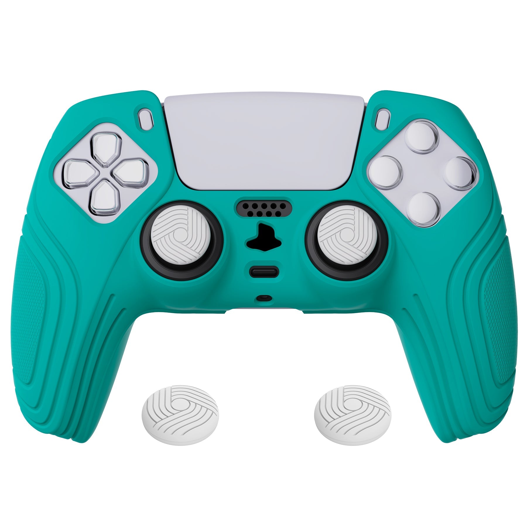 PlayVital Samurai Edition Aqua Green Anti-slip Controller Grip Silicone Skin, Ergonomic Soft Rubber Protective Case Cover for PlayStation 5 PS5 Controller with Black Thumb Stick Caps - BWPF010 PlayVital