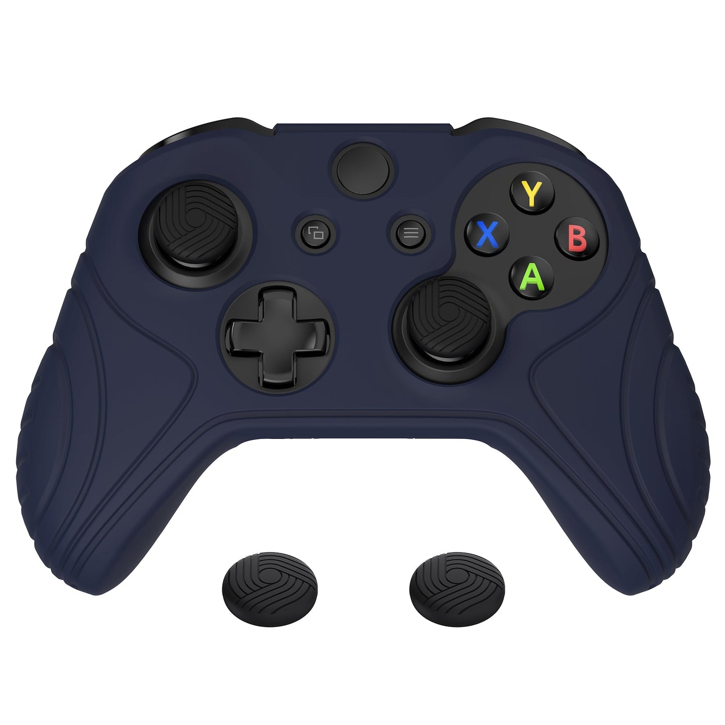 PlayVital Samurai Edition Midnight Blue Anti-Slip Controller Grip Silicone Skin for Xbox One X/S Controller, Ergonomic Soft Rubber Protective Case Cover for Xbox One S/X Controller with Black Thumb Stick Caps - XOQ036 playvital