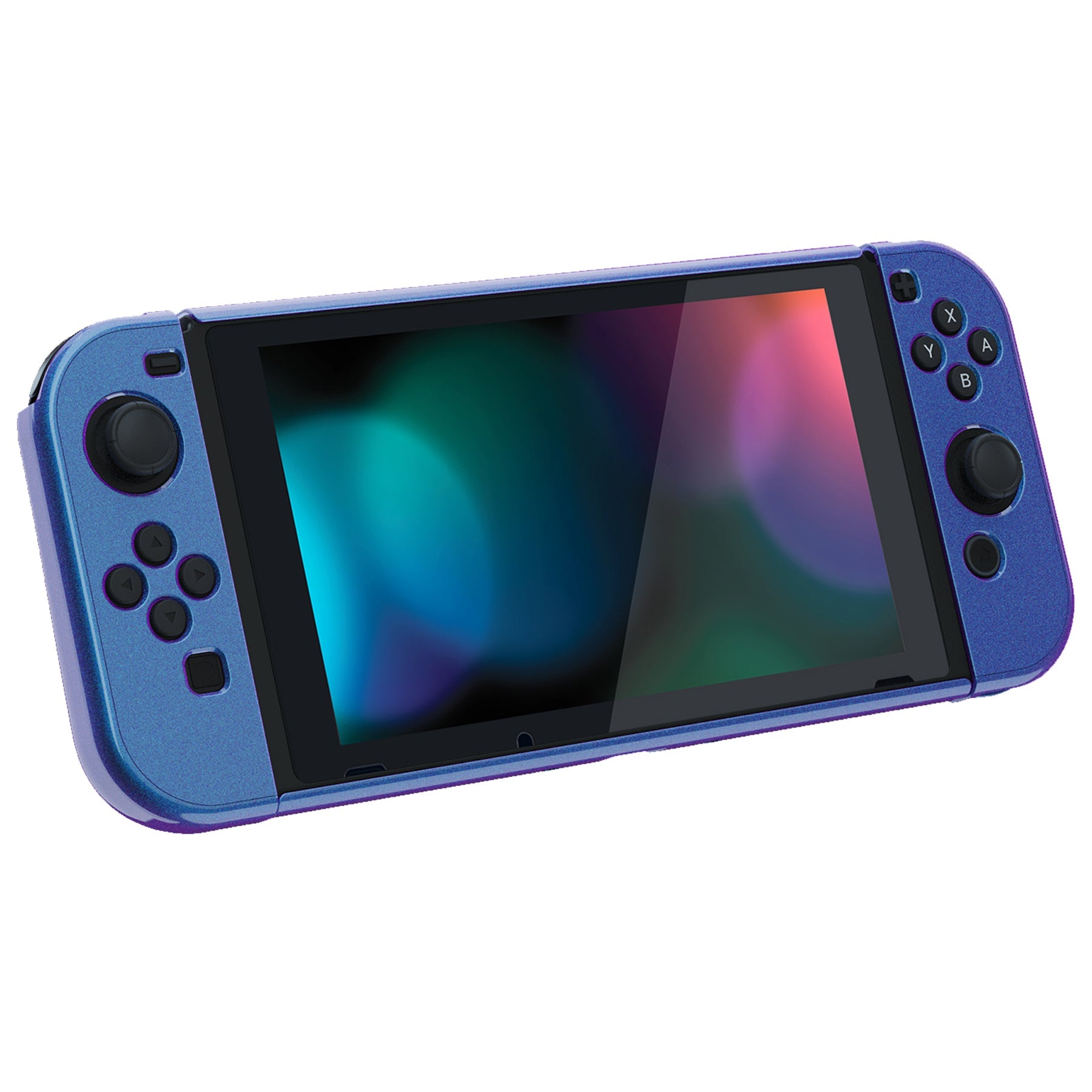 PlayVital UPGRADED Glossy Dockable Case Grip Cover for NS Switch, Ergonomic Protective Case for NS Switch, Separable Protector Hard Shell for Joycon - Chameleon Purple Blue - ANSP3001 PlayVital