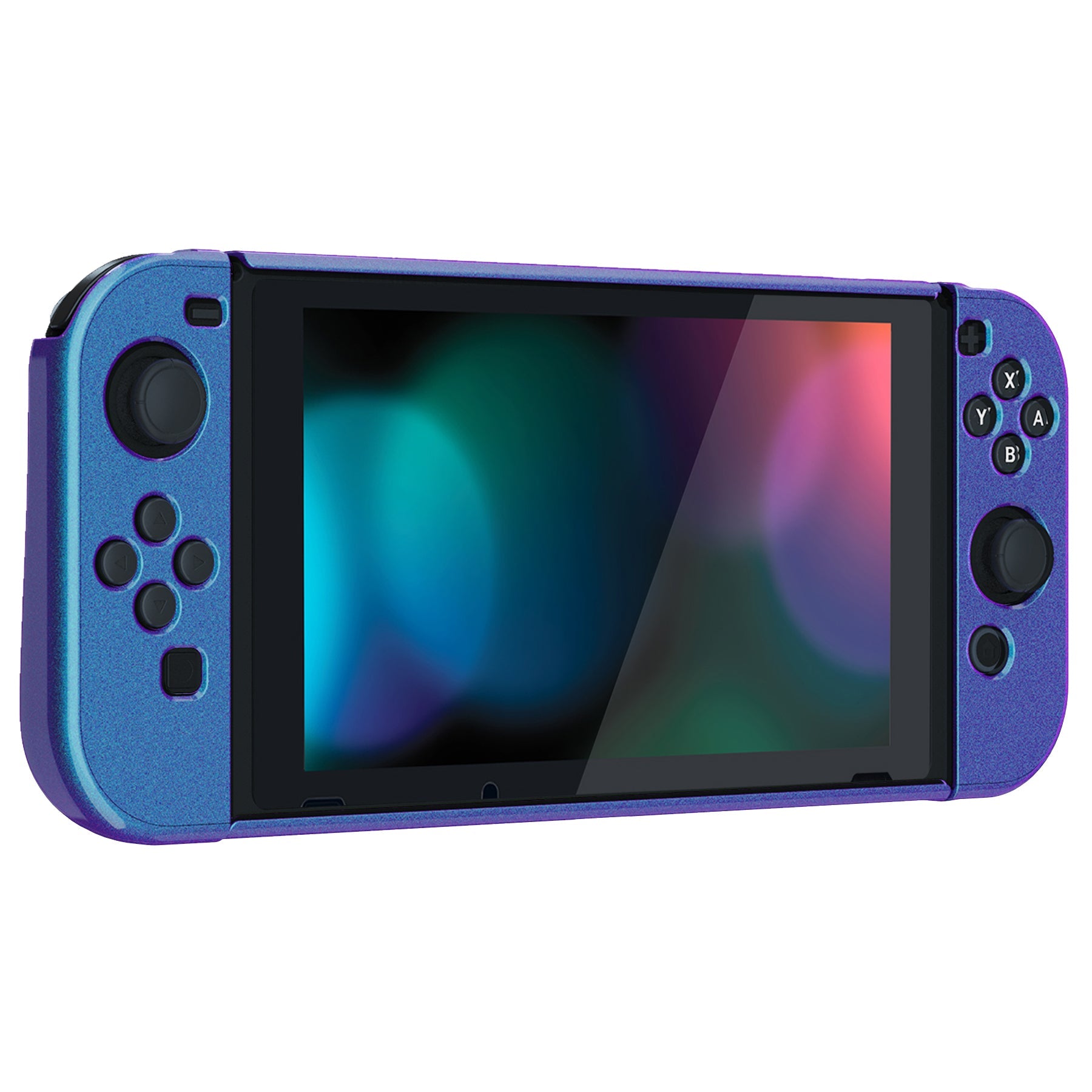 PlayVital UPGRADED Glossy Dockable Case Grip Cover for NS Switch, Ergonomic Protective Case for NS Switch, Separable Protector Hard Shell for Joycon - Chameleon Purple Blue - ANSP3001 PlayVital