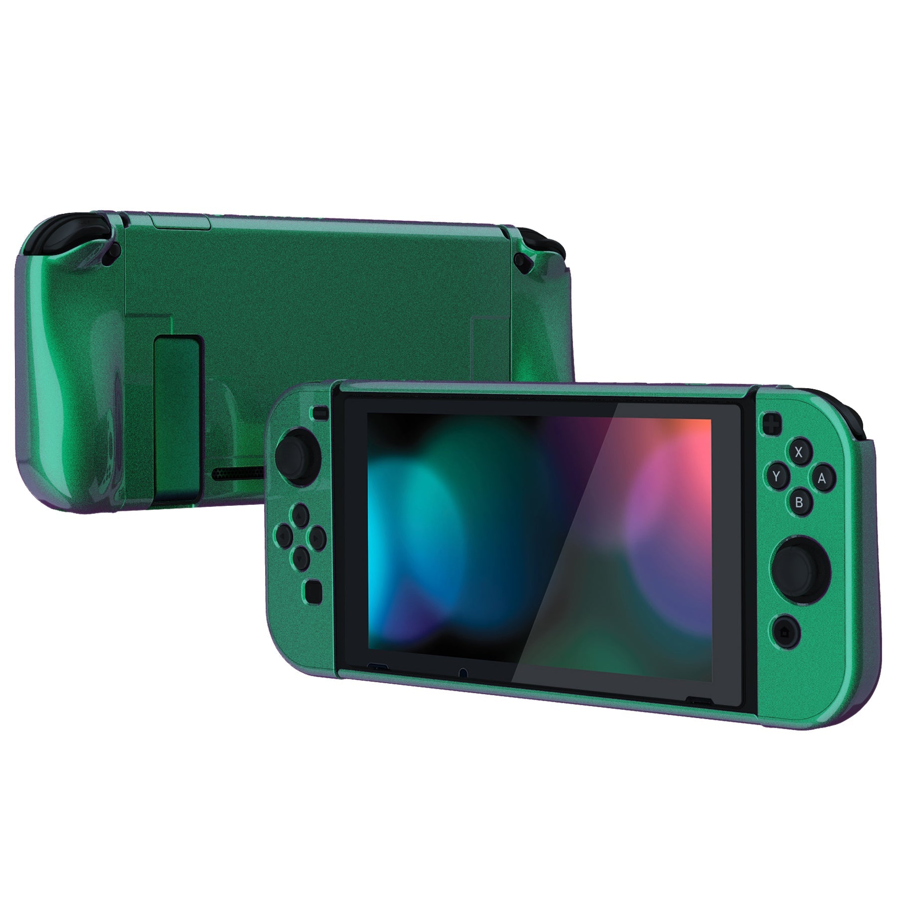 PlayVital UPGRADED Glossy Dockable Case Grip Cover for NS Switch, Ergonomic Protective Case for NS Switch, Separable Protector Hard Shell for Joycon - Chameleon Green Purple - ANSP3002 PlayVital