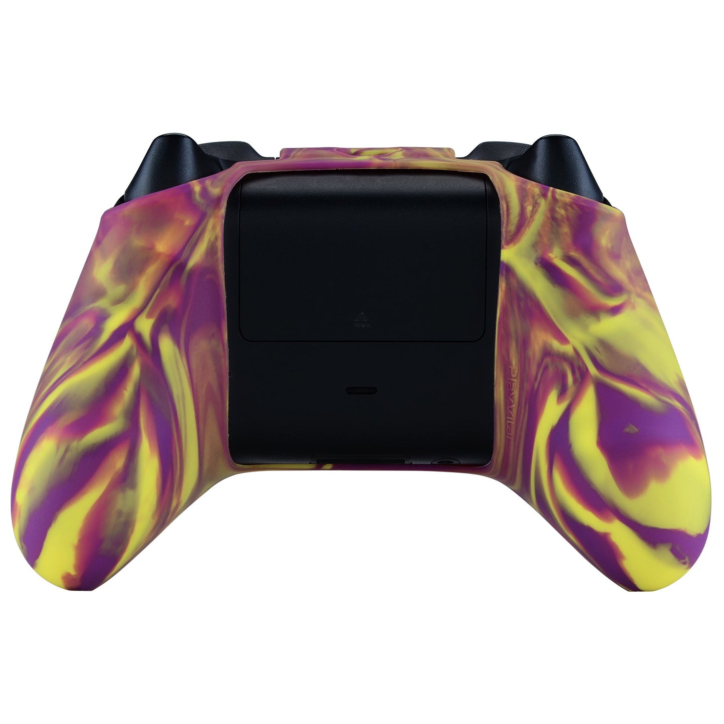 PlayVital Two Tone Purple & Yellow Camouflage Anti-Slip Silicone Cover Skin for Xbox Series X Controller, Soft Rubber Case Protector for Xbox Series S Controller with Black Thumb Grip Caps - BLX3013 PlayVital