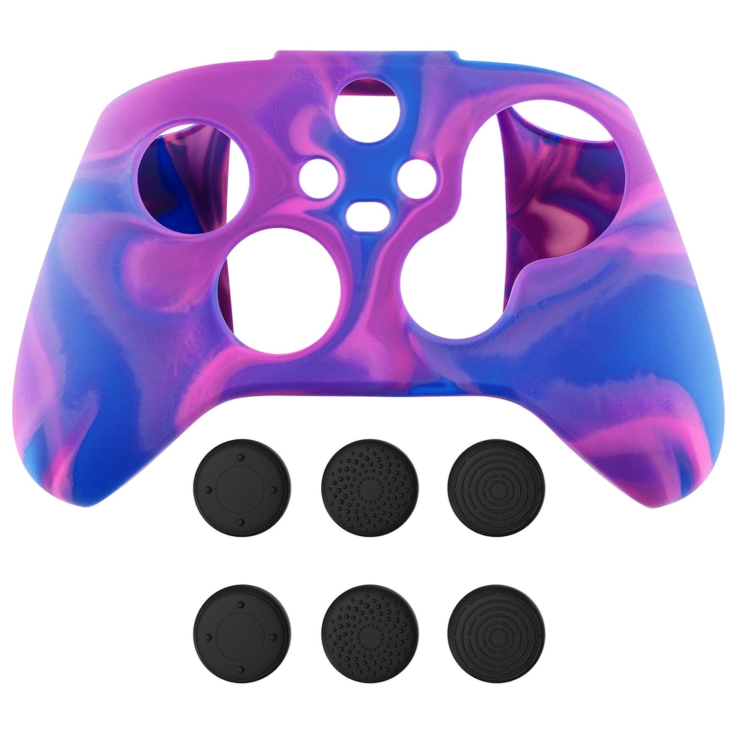 PlayVital Tri-Color Pink & Purple & Blue Camouflage Anti-Slip Silicone Cover Skin for Xbox Series X Controller, Soft Rubber Case Protector for Xbox Series S Controller with Black Thumb Grip Caps - BLX3015 PlayVital