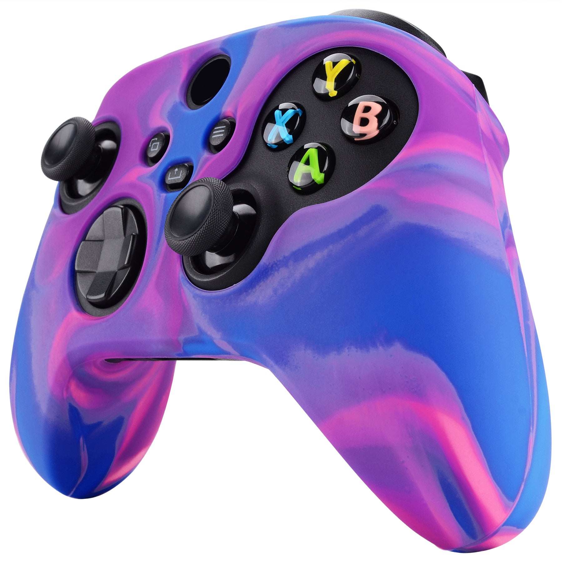 PlayVital Tri-Color Pink & Purple & Blue Camouflage Anti-Slip Silicone Cover Skin for Xbox Series X Controller, Soft Rubber Case Protector for Xbox Series S Controller with Black Thumb Grip Caps - BLX3015 PlayVital