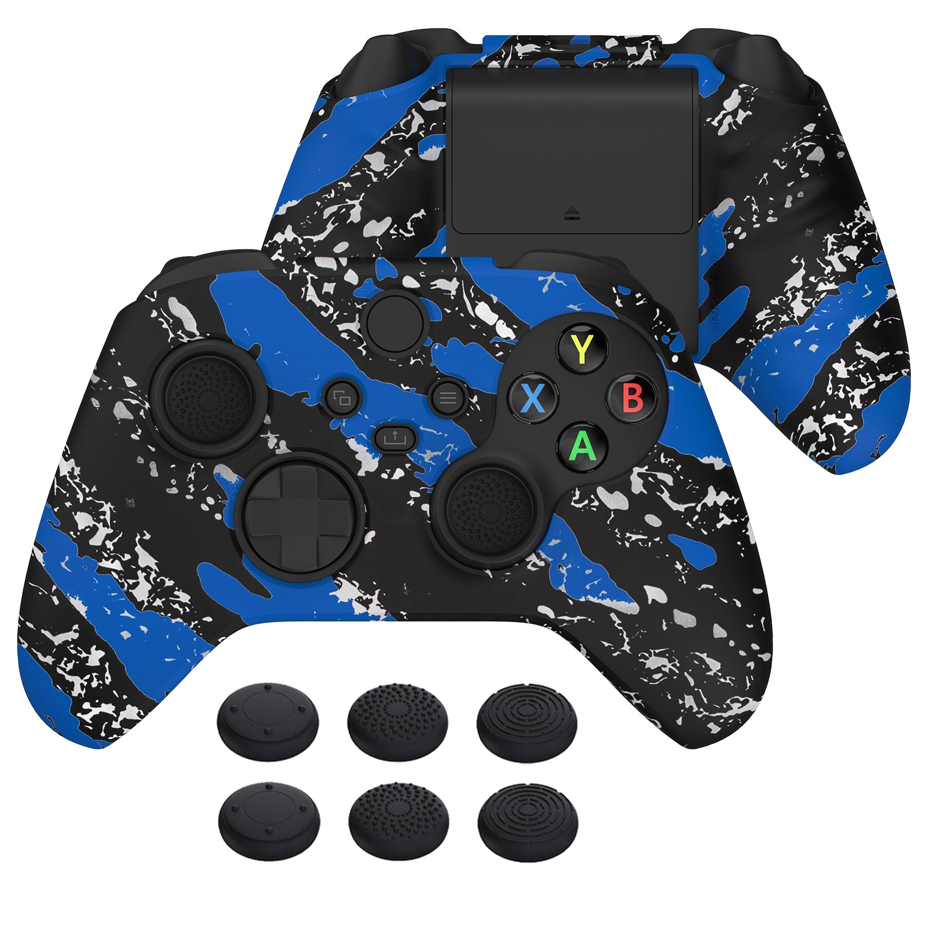 PlayVital Water Transfer Printing Blue Splash Pattern Silicone Cover Skin for Xbox Series X/S Controller, Soft Rubber Case Protector for Xbox Series X/S, Xbox Core Controller wtih 6 Thumb Grip Caps - BLX3019 PlayVital